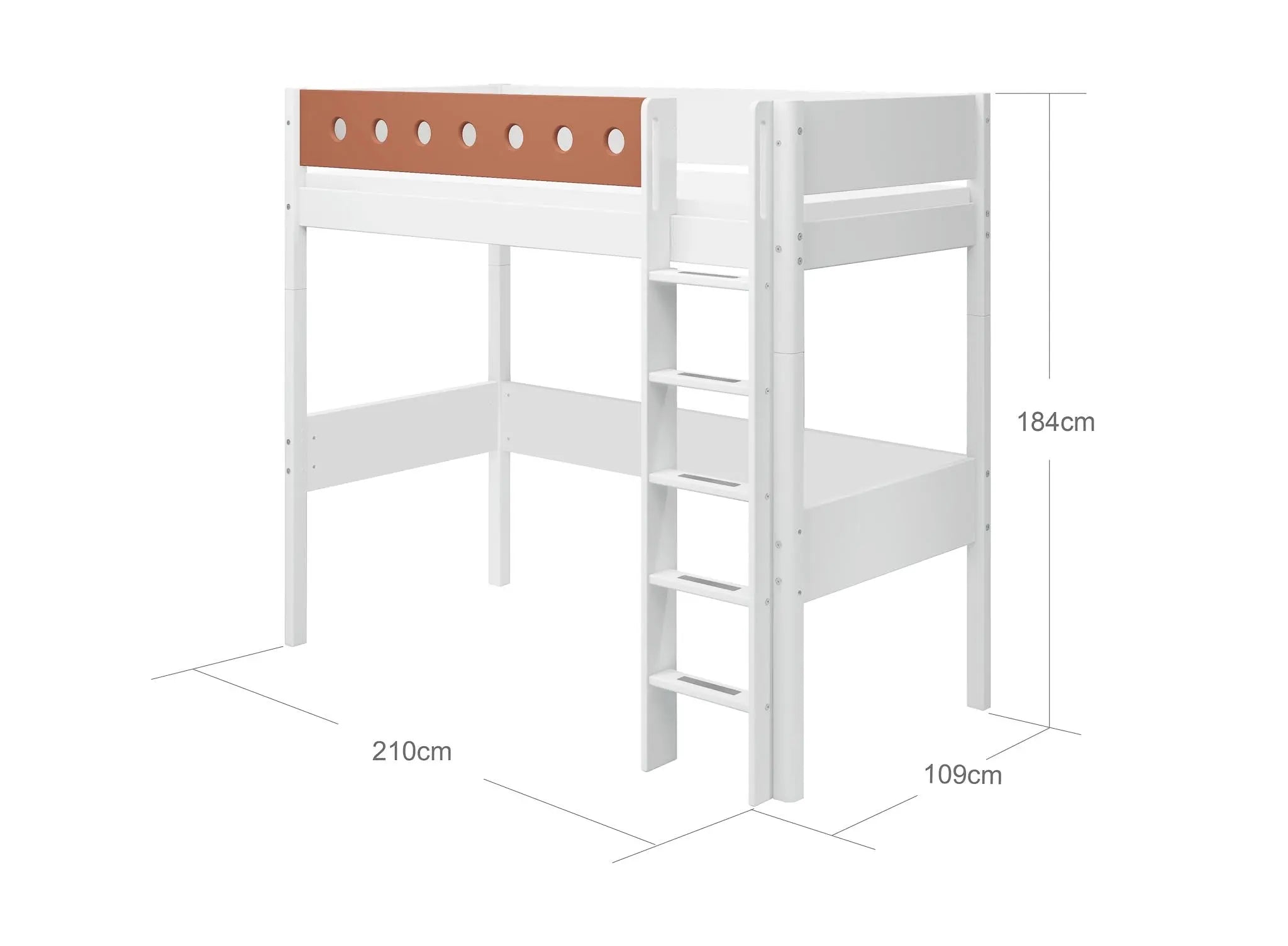 Lit en hauteur 184 cm avec échelle et barrière de sécurité, 90x200 cm, Blanc