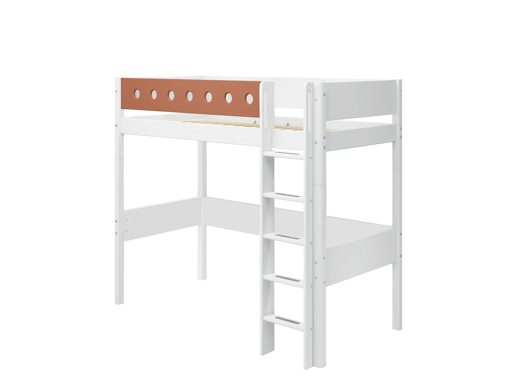 Lit en hauteur 184 cm avec échelle et barrière de sécurité, 90x200 cm, Blanc