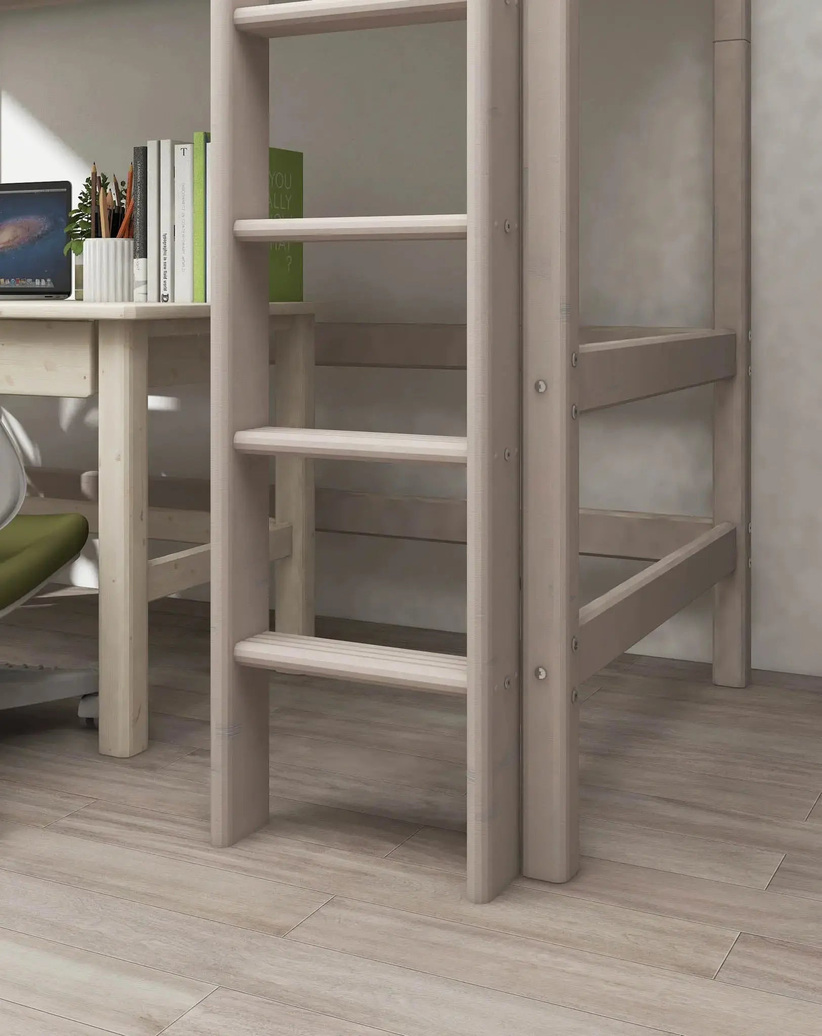 Lit mezzanine 184 cm avec barrière de sécurité et échelle, 90x200 cm, gris