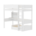 Lit superposé 184 cm avec canapé, bureau, échelle et barrière de sécurité, 90x200 cm, Blanc