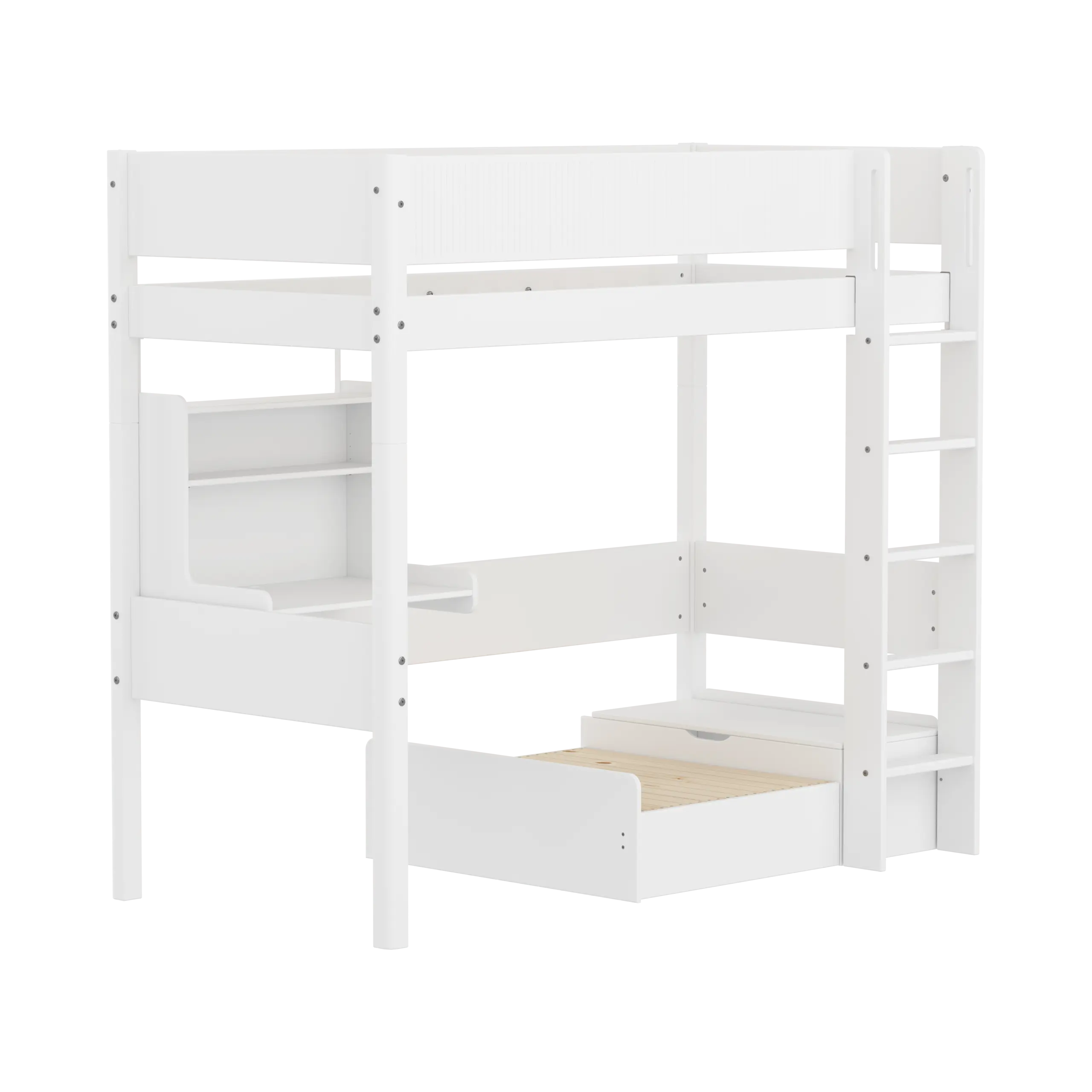 Lit superposé 184 cm avec canapé, bureau, échelle et barrière de sécurité, 90x200 cm, Blanc