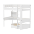 Lit surélevé 184 cm avec canapé, bureau, échelle et barrière de sécurité, 90x200 cm, blanc