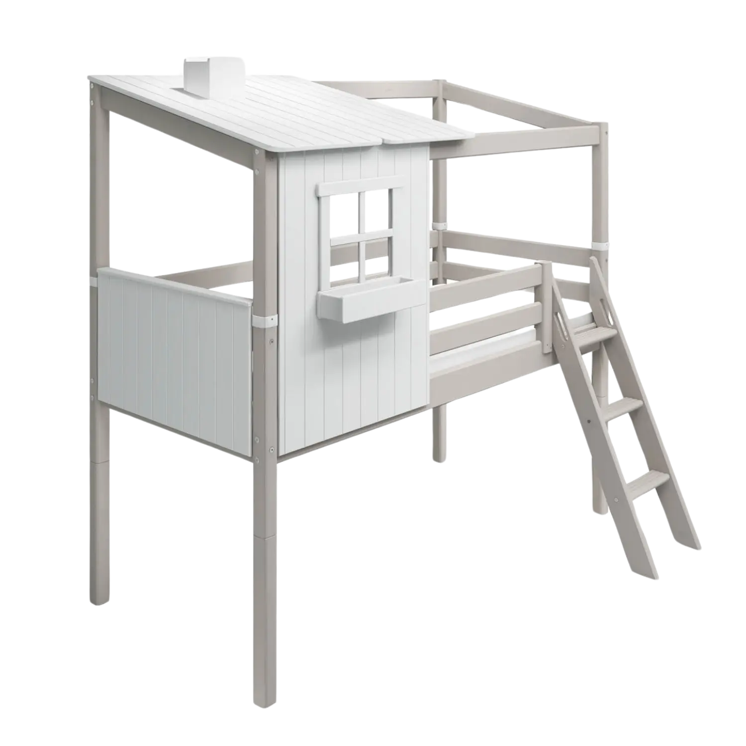Lit mi-haut avec 1/2 maison classique, 90x200 cm, Blanc/Gris