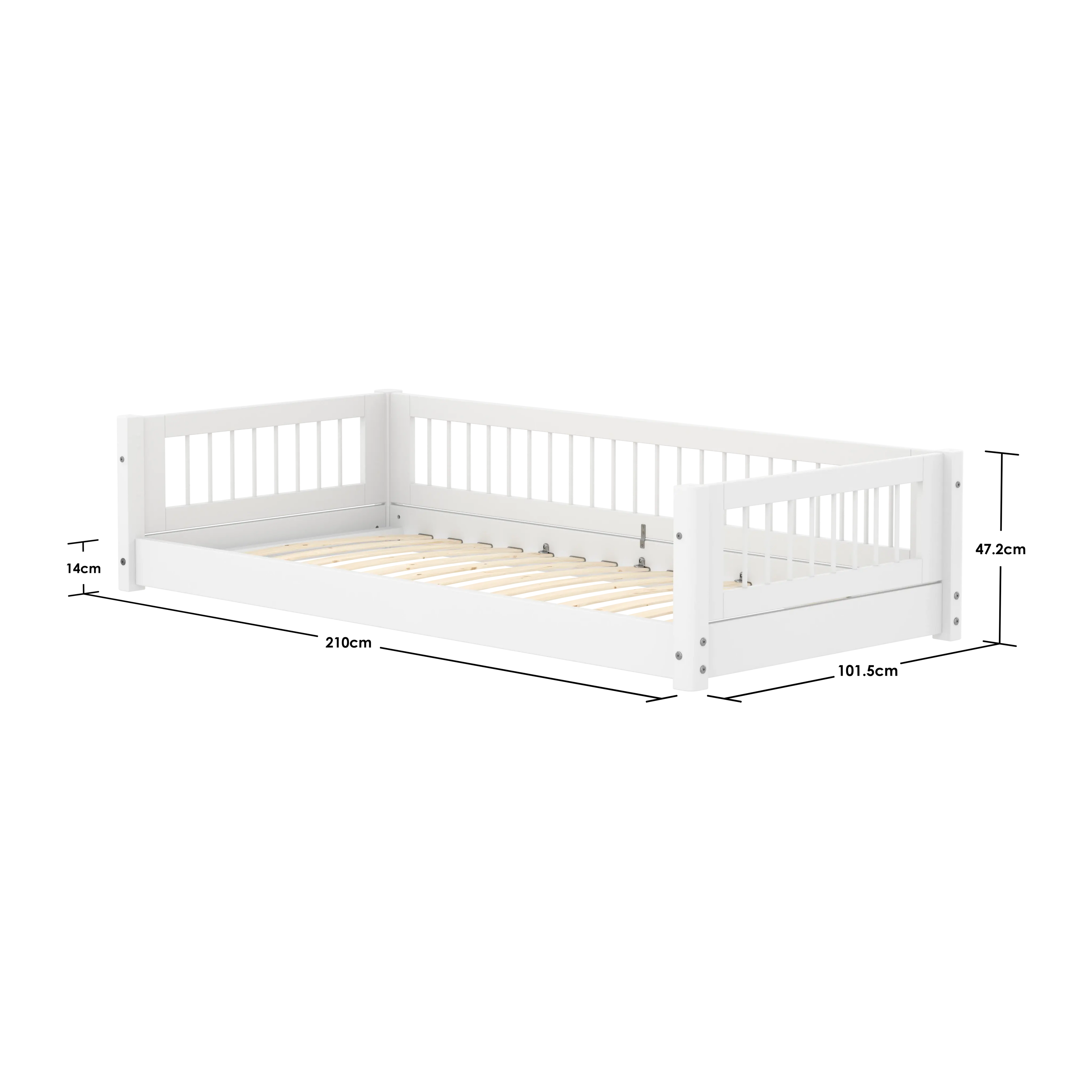 Lit Montessori avec barreaux, 90x200 cm, blanc