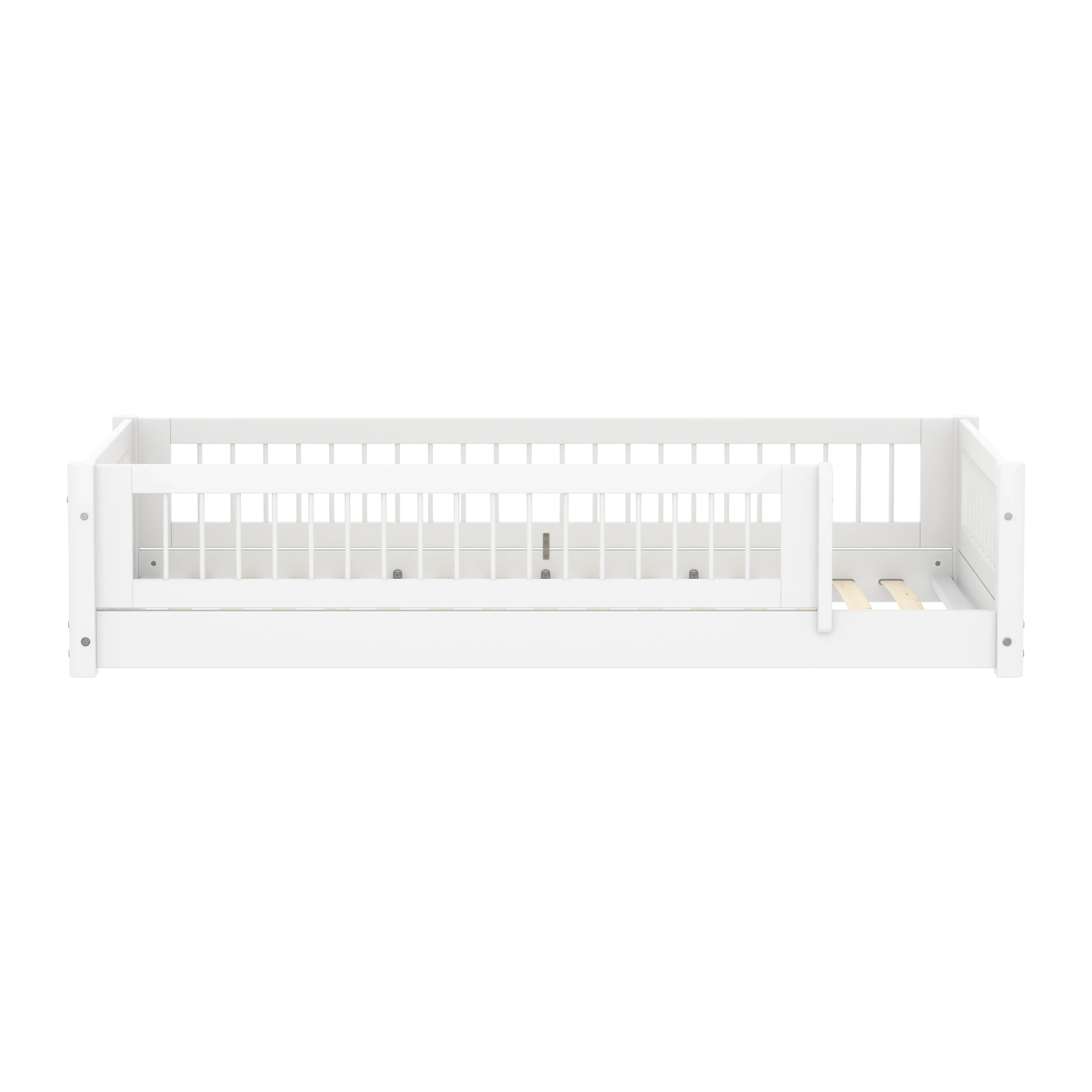 Lit Montessori avec barreaux et barrière de sécurité, 90x200 cm, Blanc
