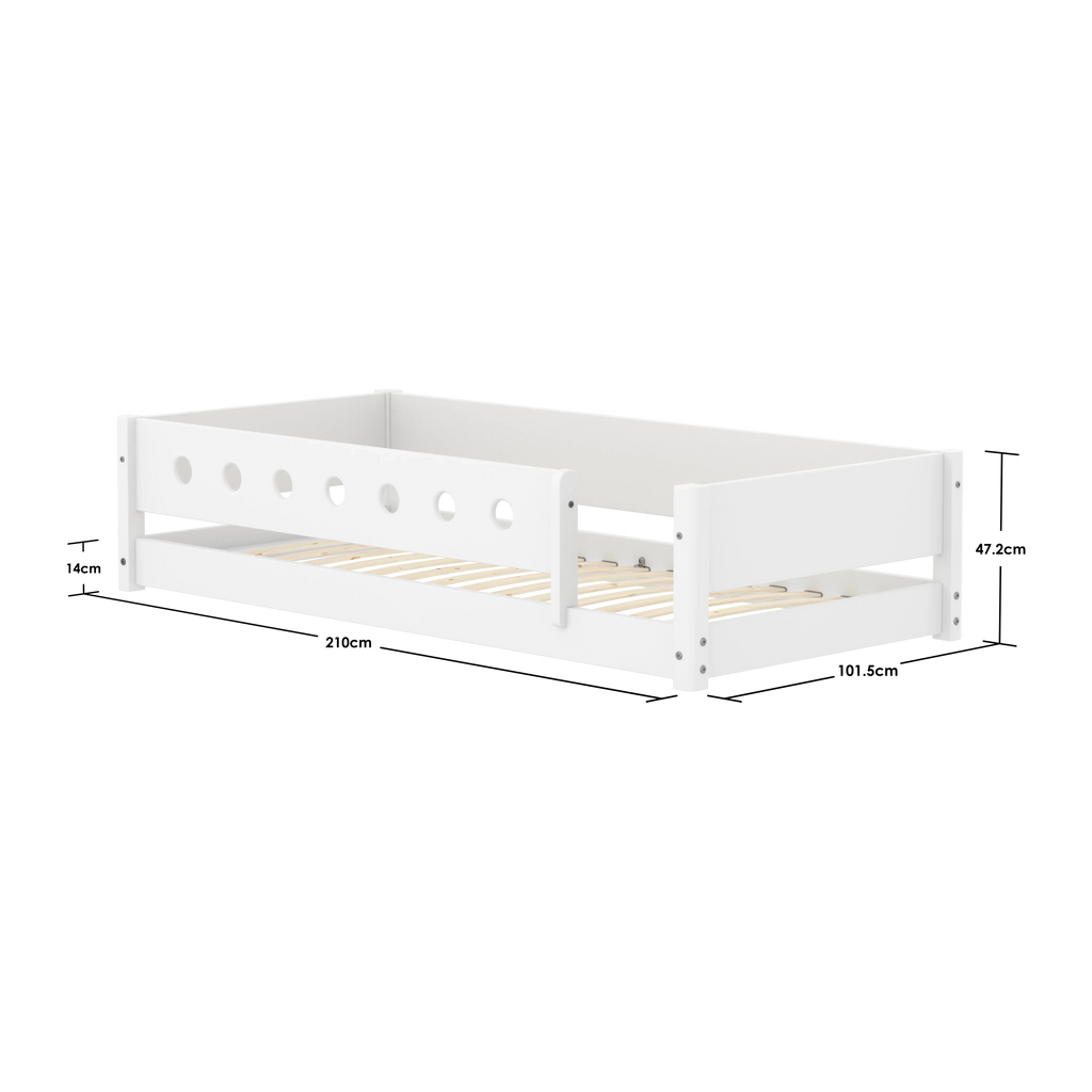 Lit Montessori avec barrière de sécurité avant, 90x200 cm, Blanc