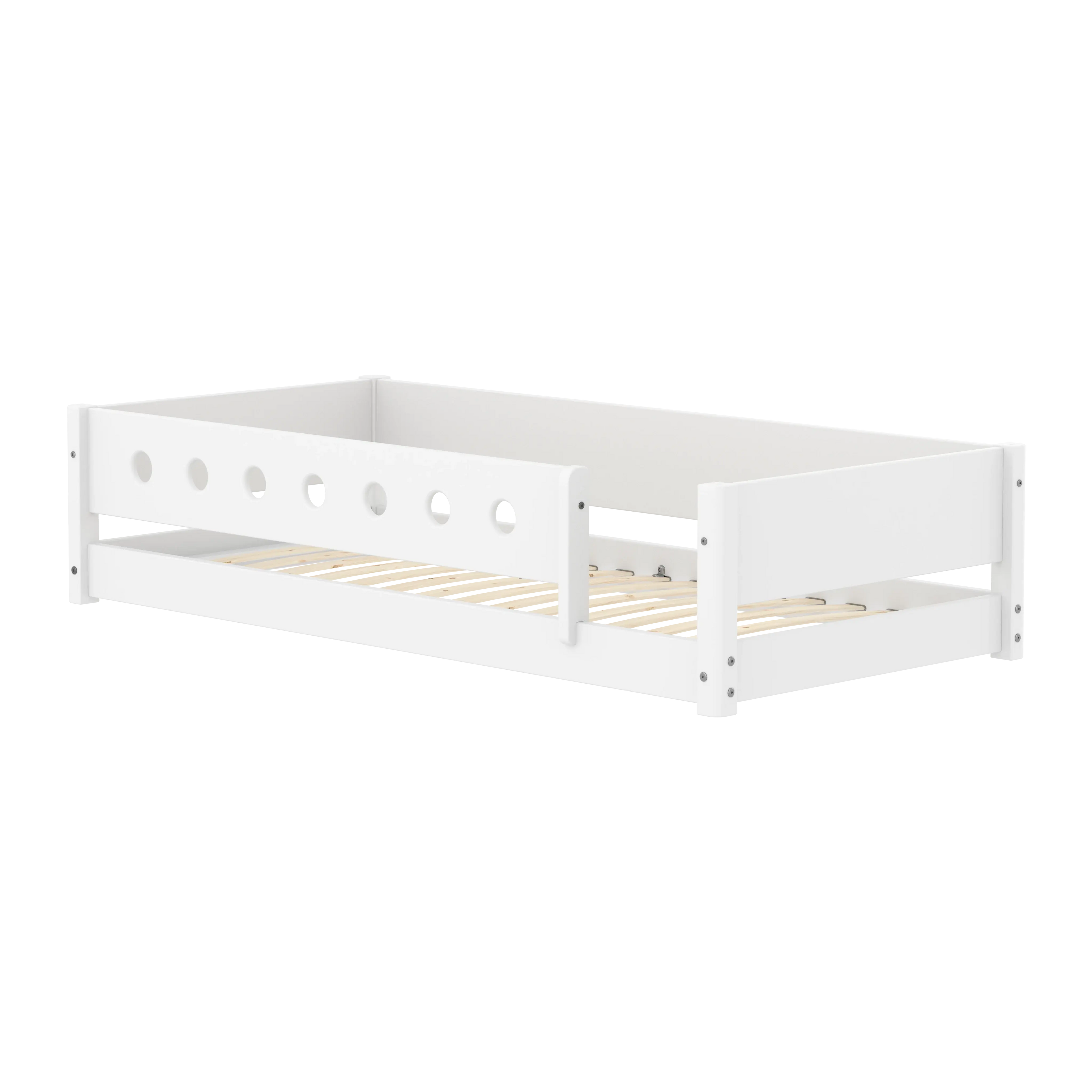 Lit Montessori avec barrière de sécurité avant, 90x200 cm, Blanc