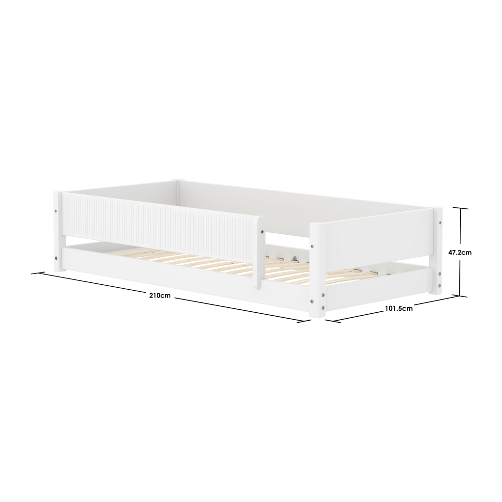 Lit Montessori avec rainures de sécurité frontales, 90x200 cm, Blanc