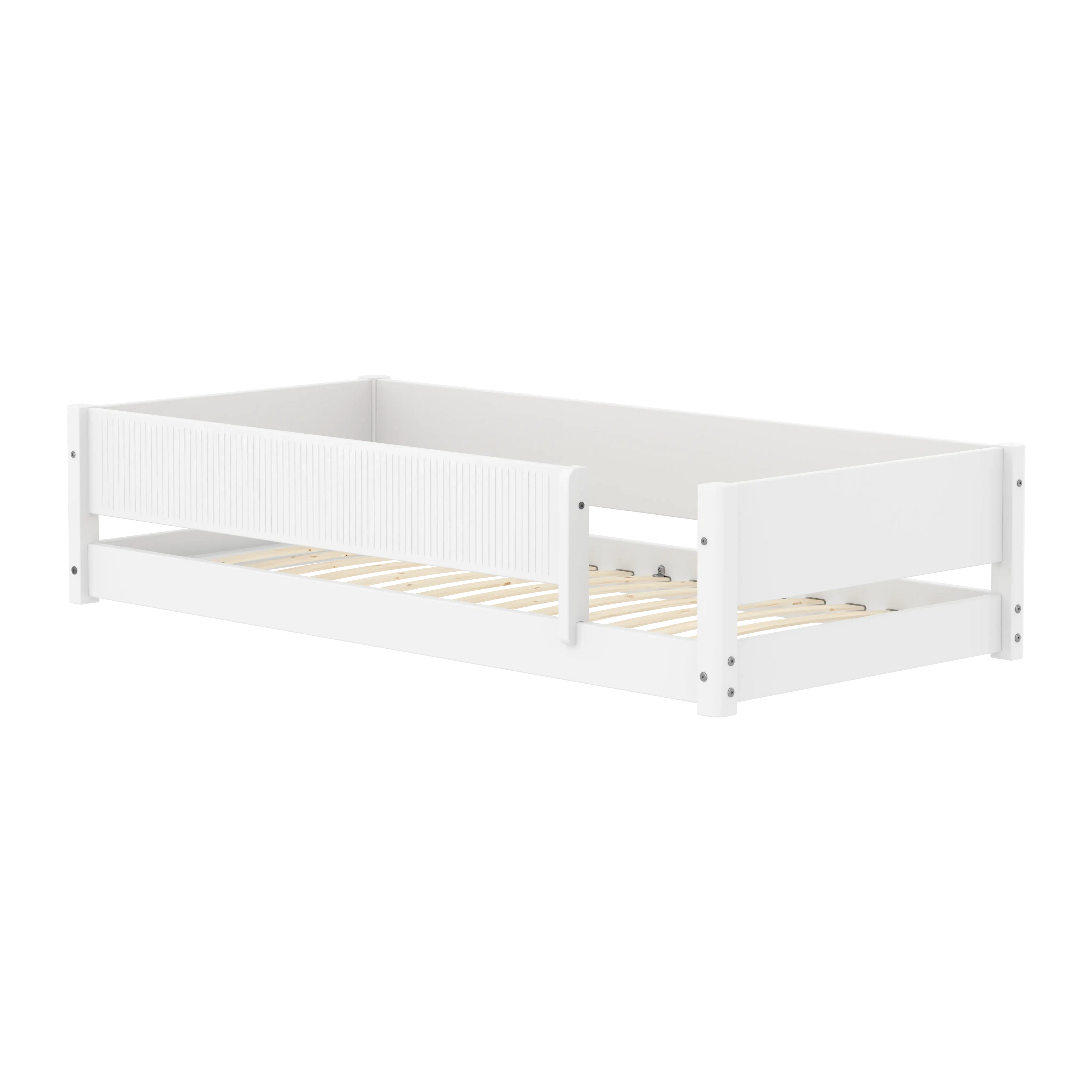Lit Montessori avec rainures de sécurité frontales, 90x200 cm, Blanc