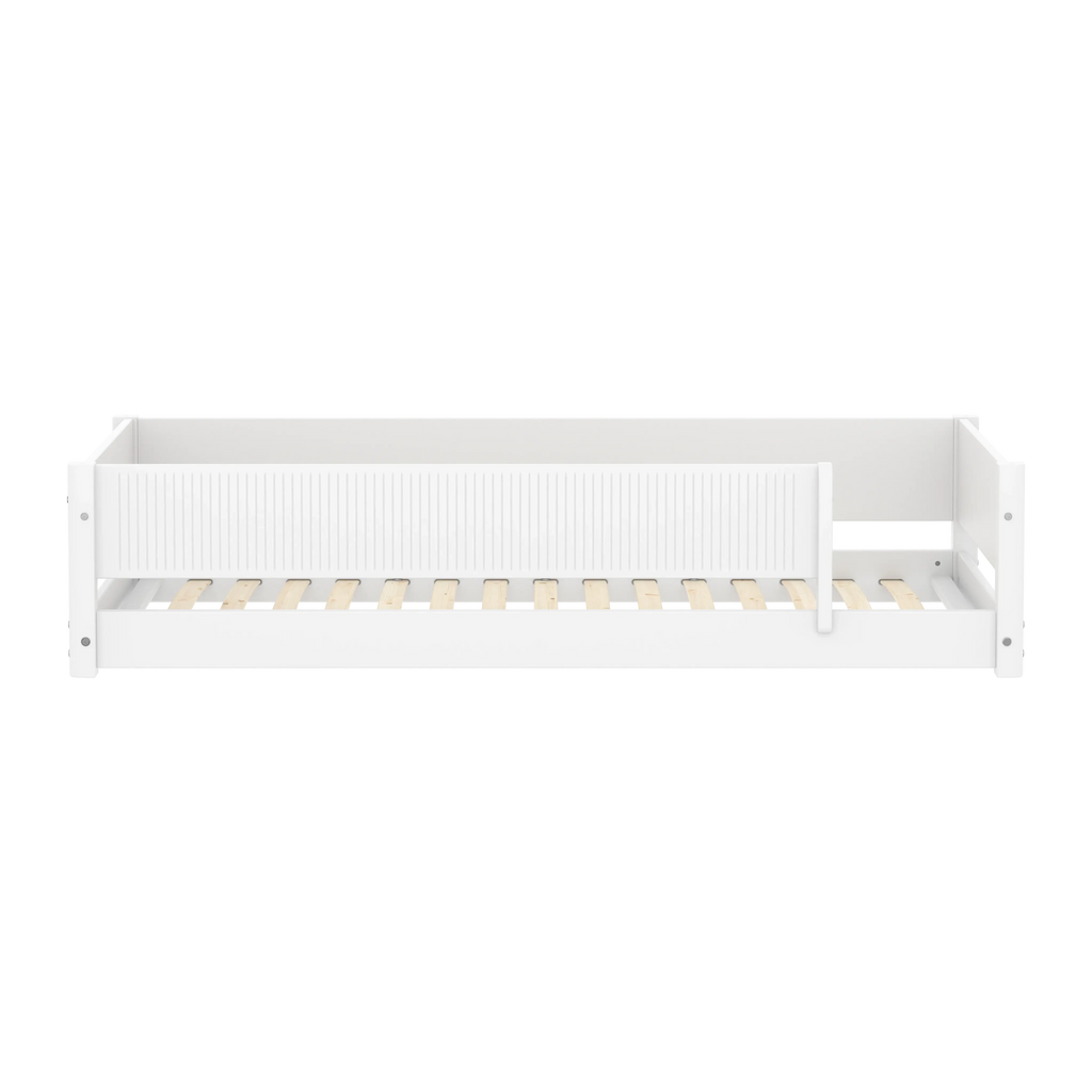 Lit Montessori avec rainures de sécurité frontales, 90x200 cm, Blanc