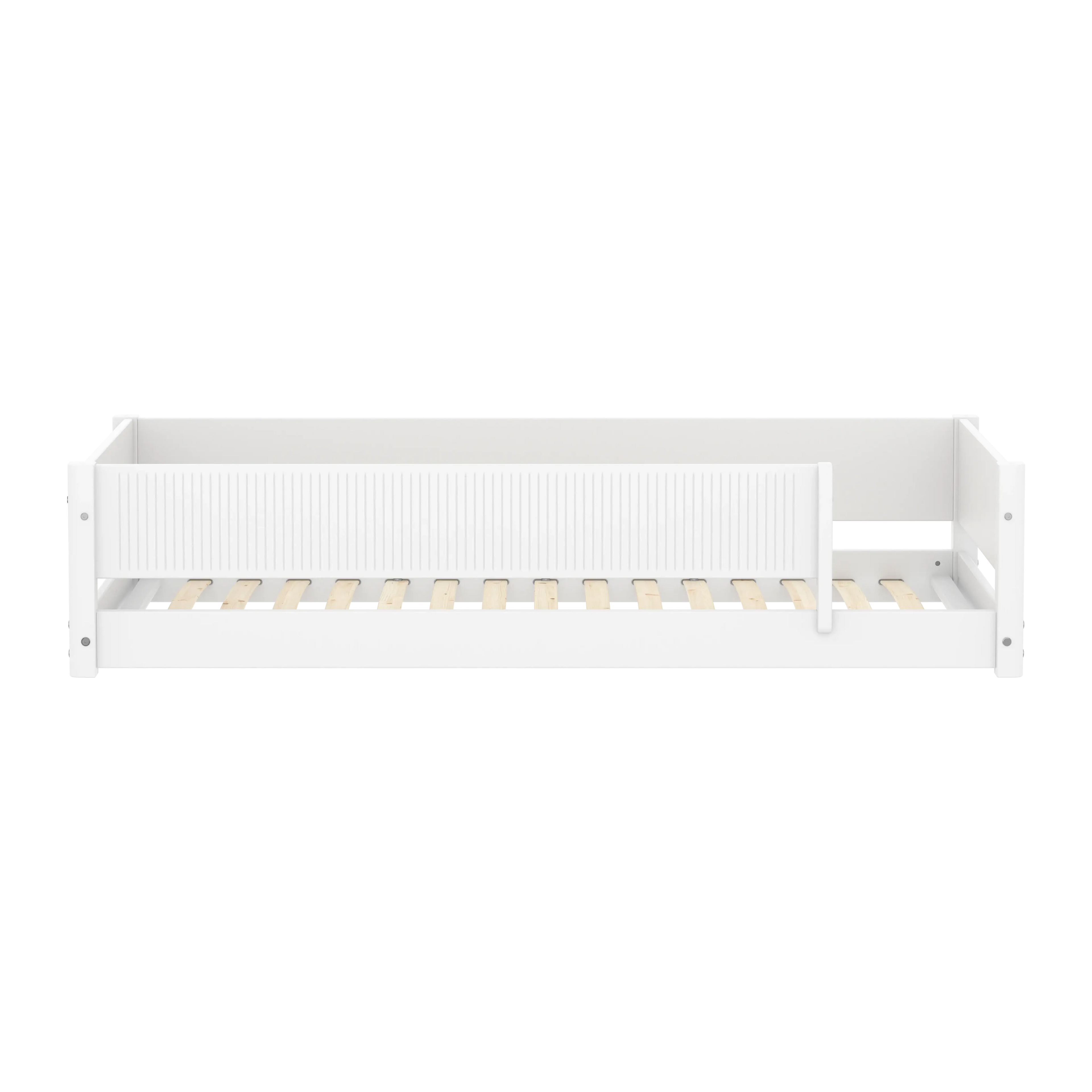 Lit Montessori avec rainures de sécurité frontales, 90x200 cm, Blanc