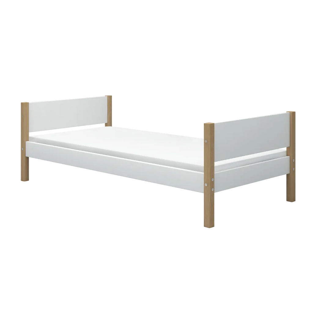 Lit simple, 90x200 cm, Blanc/Chêne