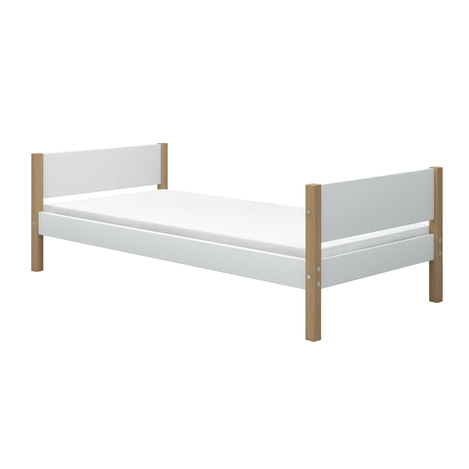 Lit simple, 90x200 cm, Blanc/Chêne