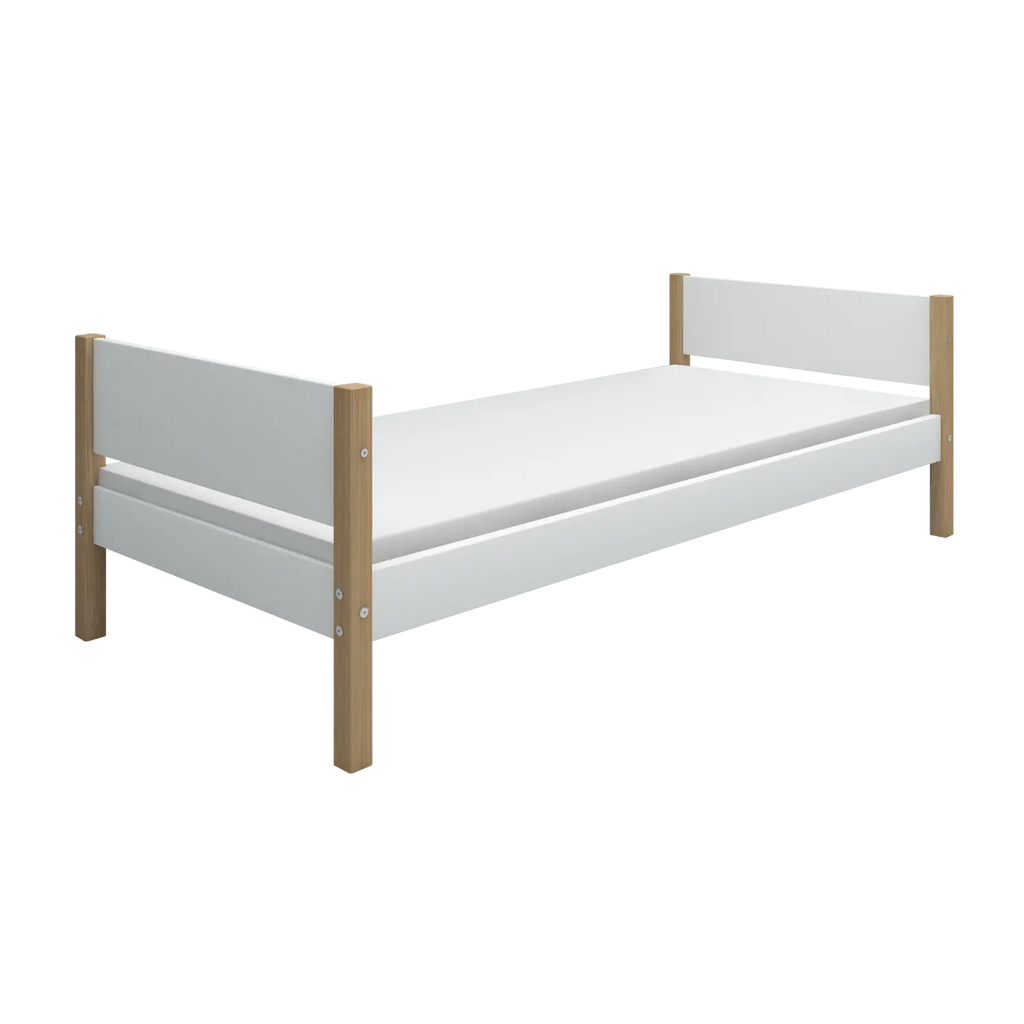 Lit simple, 90x200 cm, Blanc/Chêne