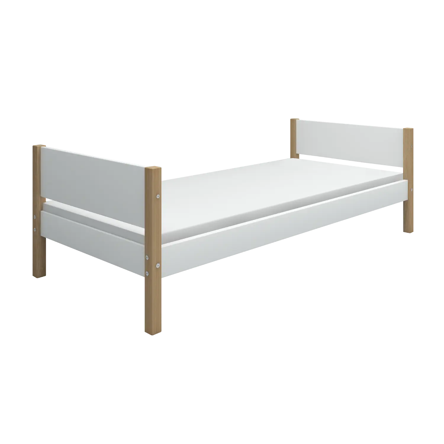 Lit simple, 90x200 cm, Blanc/Chêne
