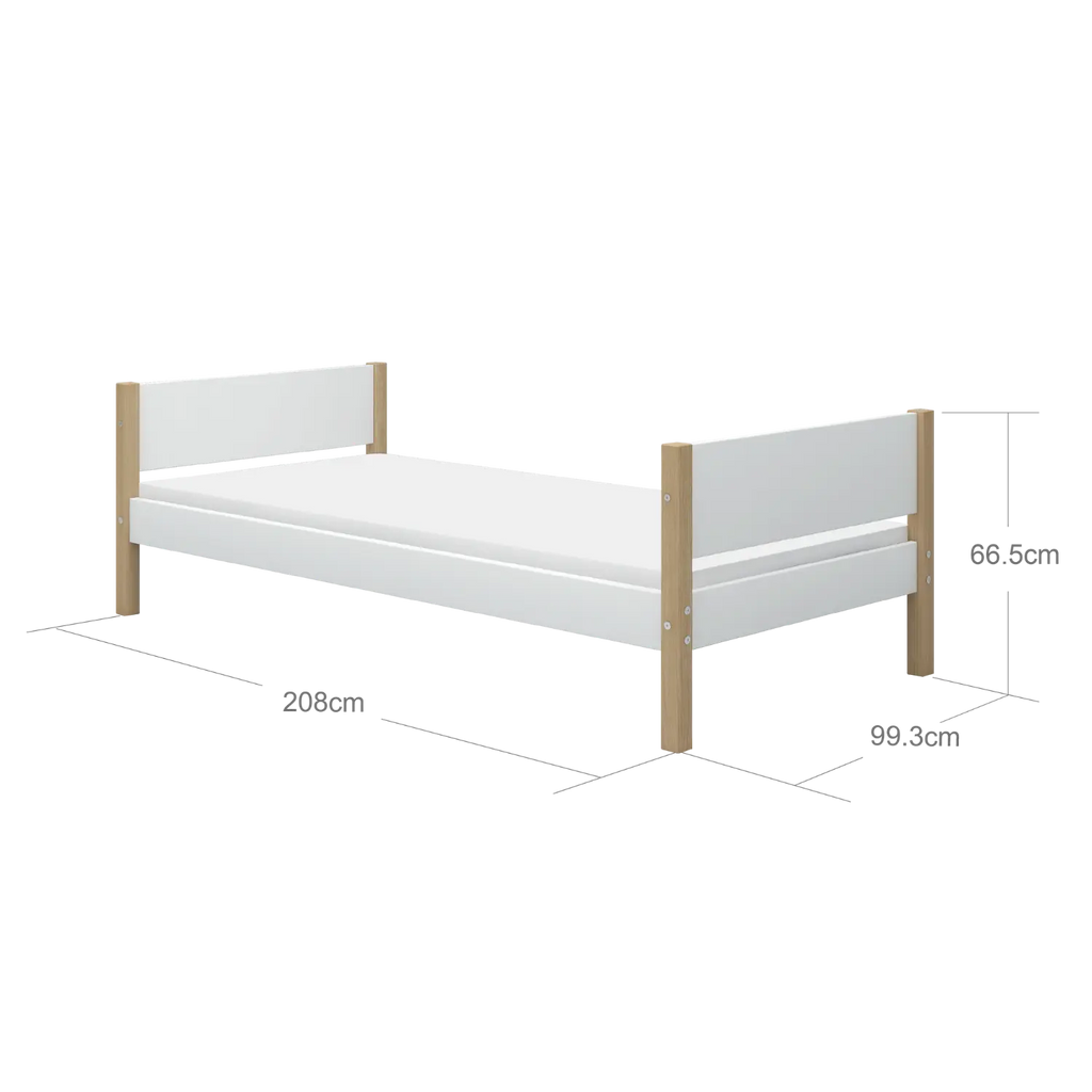Lit simple, 90x200 cm, Blanc/Chêne