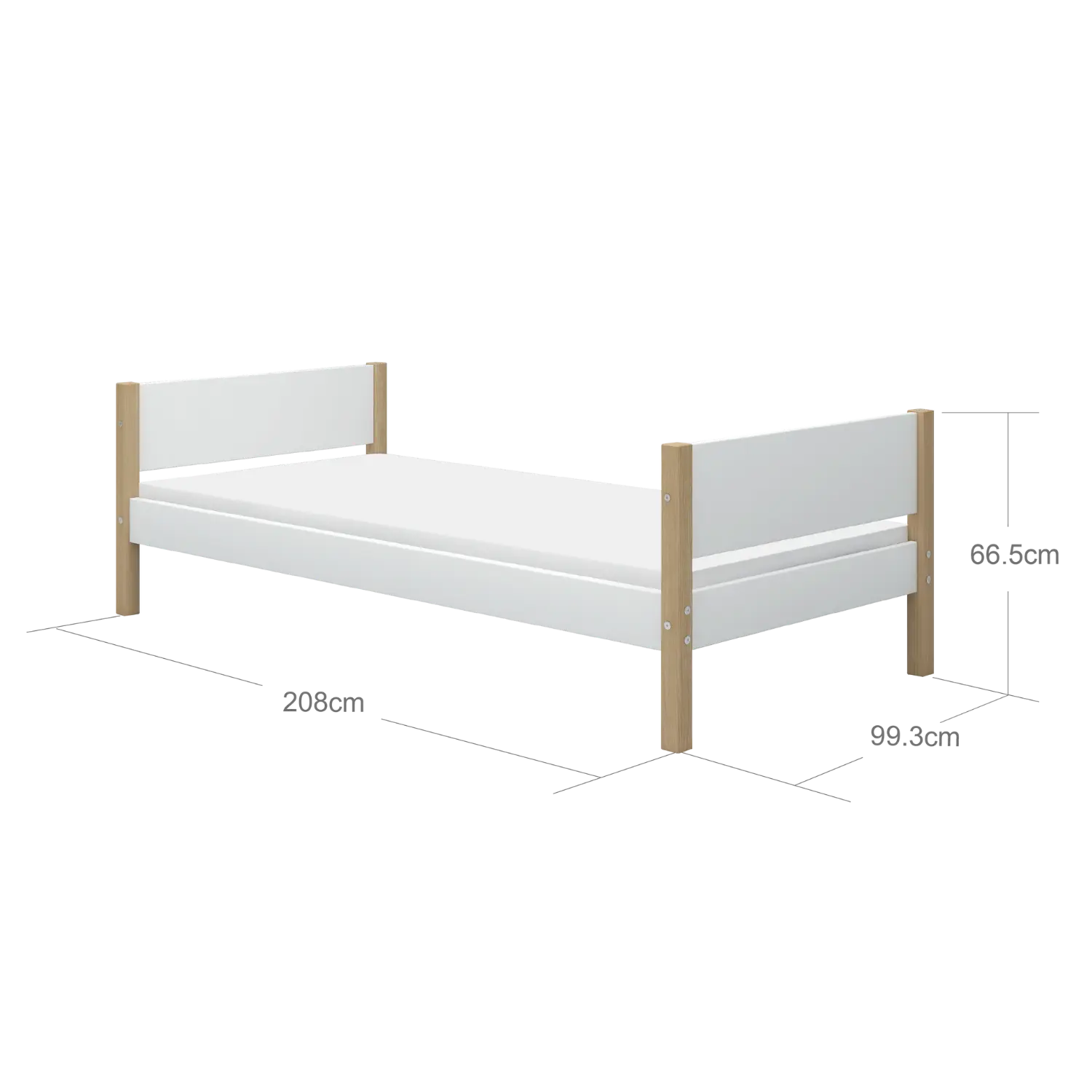 Lit simple, 90x200 cm, Blanc/Chêne
