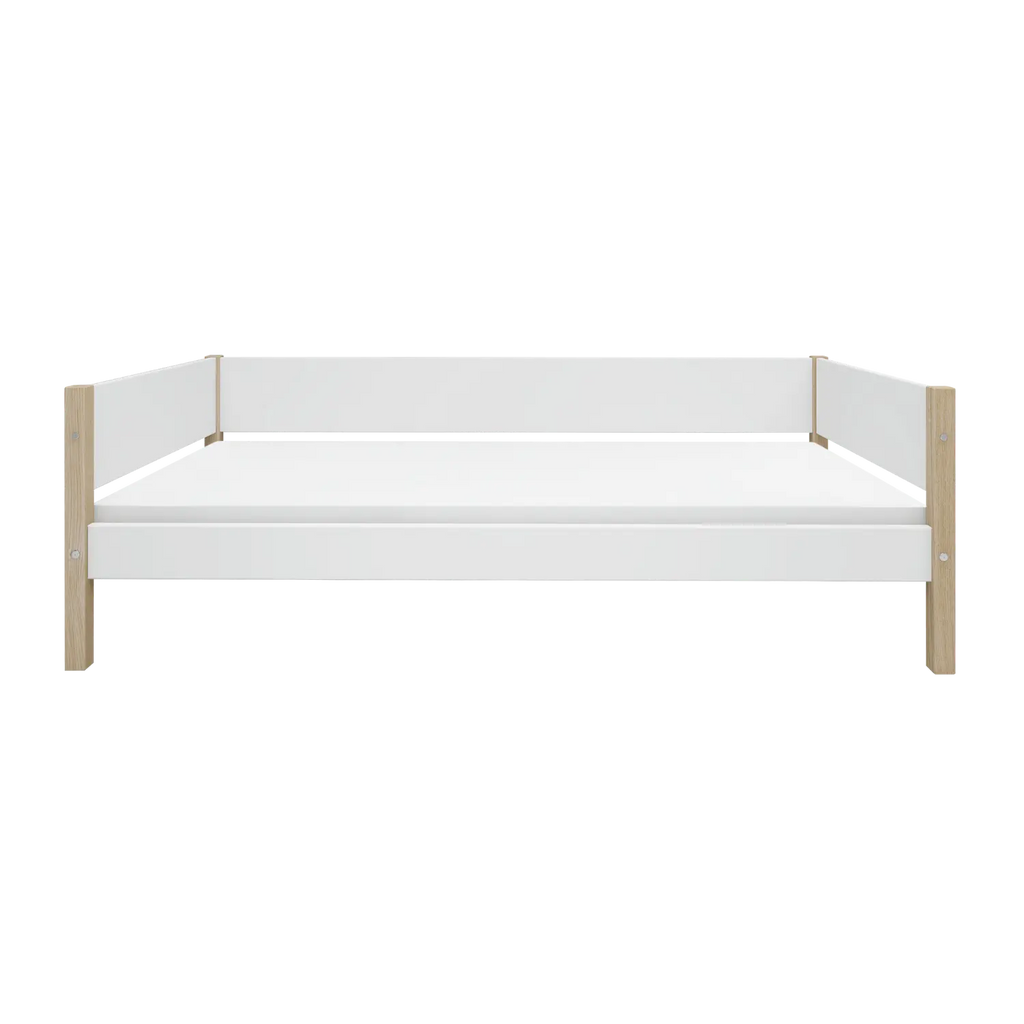 Lit simple, 90x200 cm, Blanc/Chêne