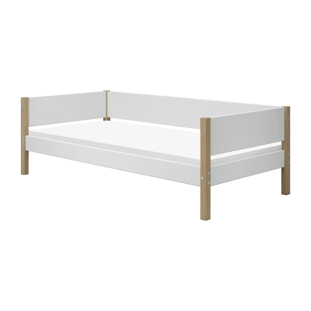 Lit simple, 90x200 cm, Blanc/Chêne
