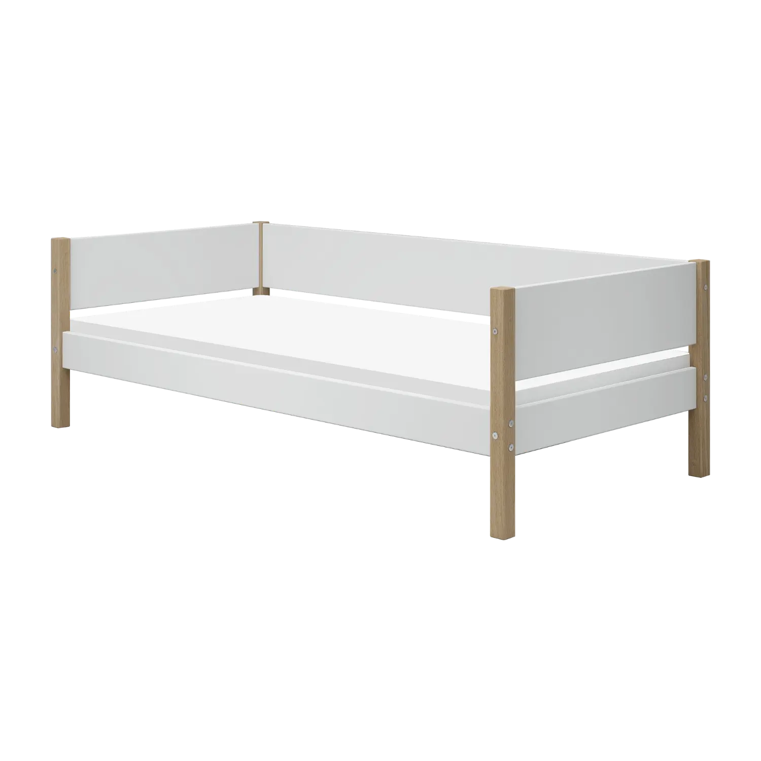 Lit simple, 90x200 cm, Blanc/Chêne