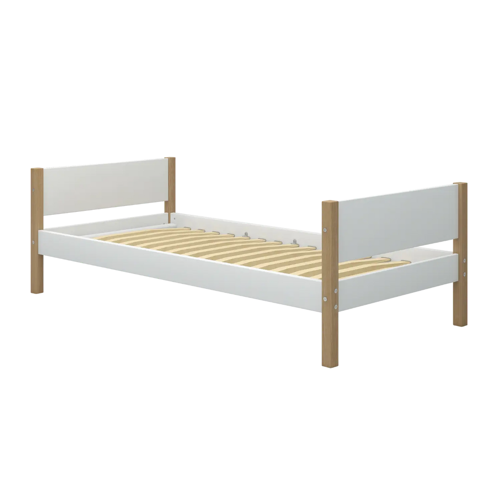 Lit simple, 90x200 cm, Blanc/Chêne