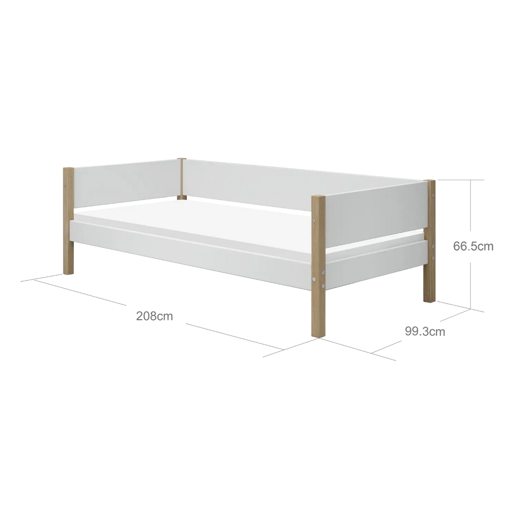 Lit simple, 90x200 cm, Blanc/Chêne
