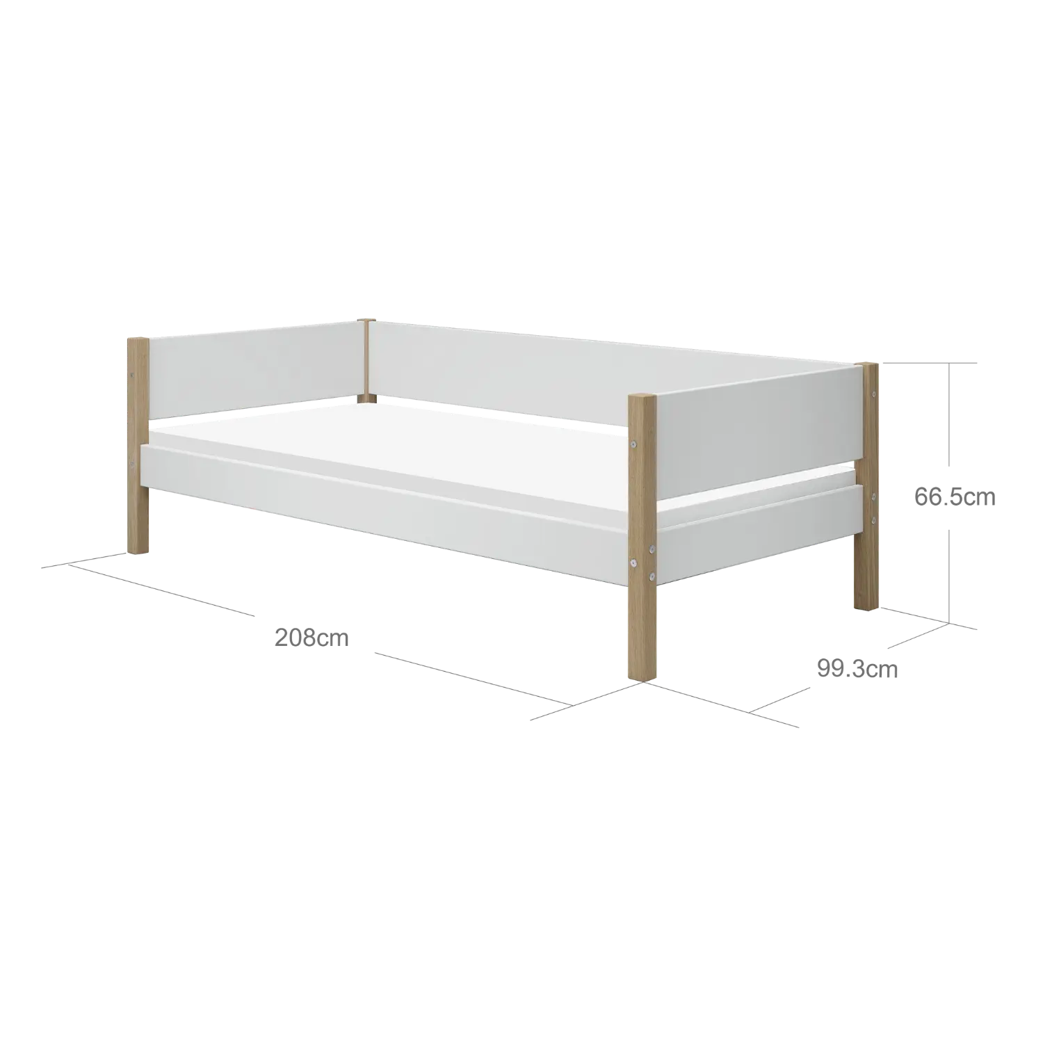 Lit simple, 90x200 cm, Blanc/Chêne