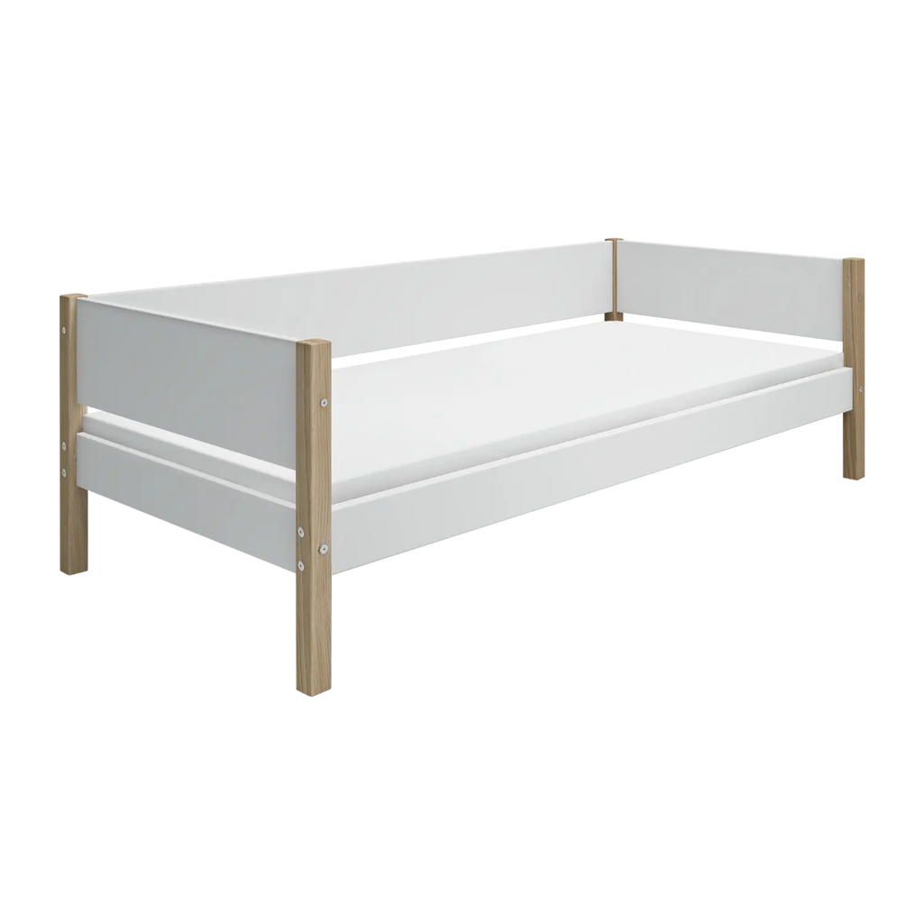Lit simple, 90x200 cm, Blanc/Chêne