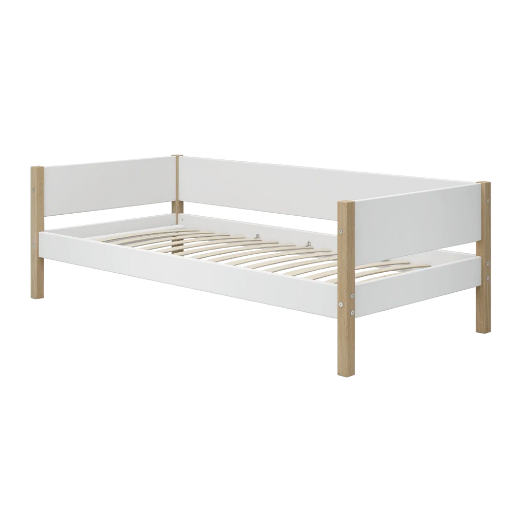 Lit simple, 90x200 cm, Blanc/Chêne