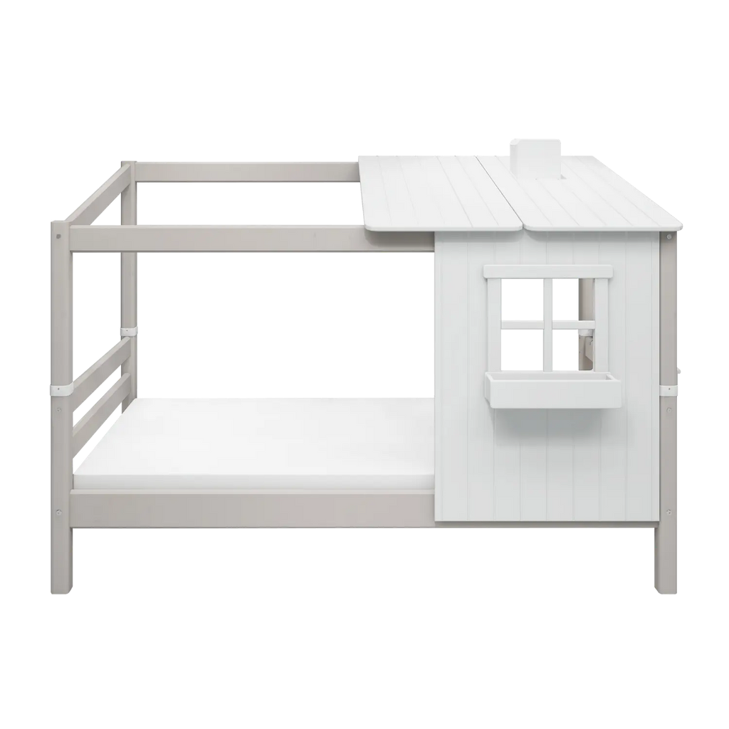 Lit simple avec 1/2 maison, 90x200 cm, Blanc/Gris