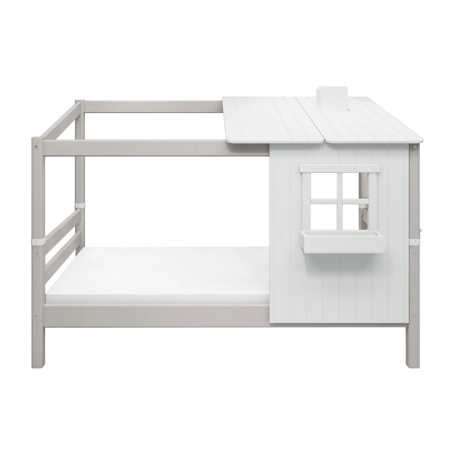 Lit simple avec 1/2 maison, 90x200 cm, Blanc/Gris