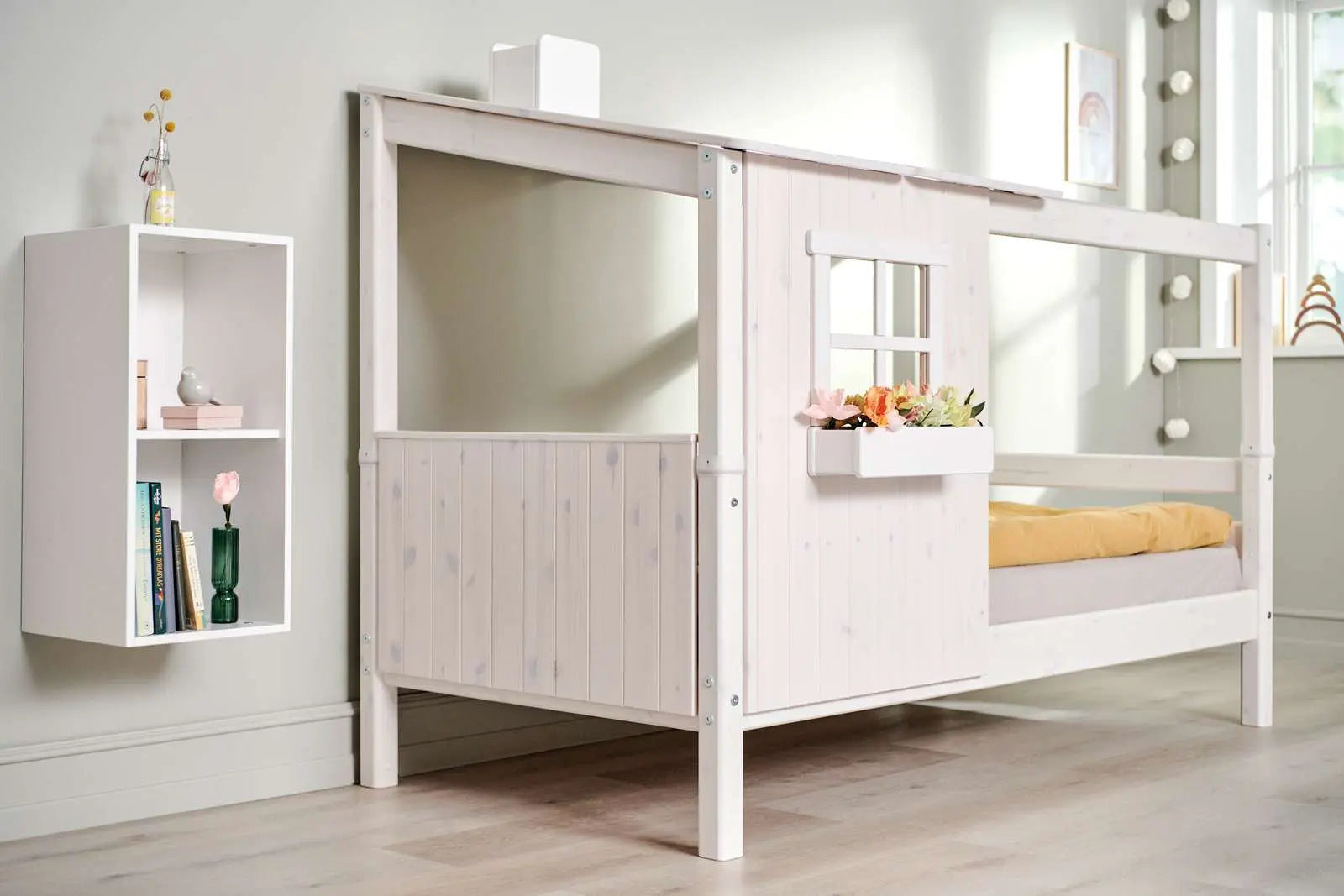 Lit simple avec 1/2 maison, échelle, 90x200 cm, Blanc