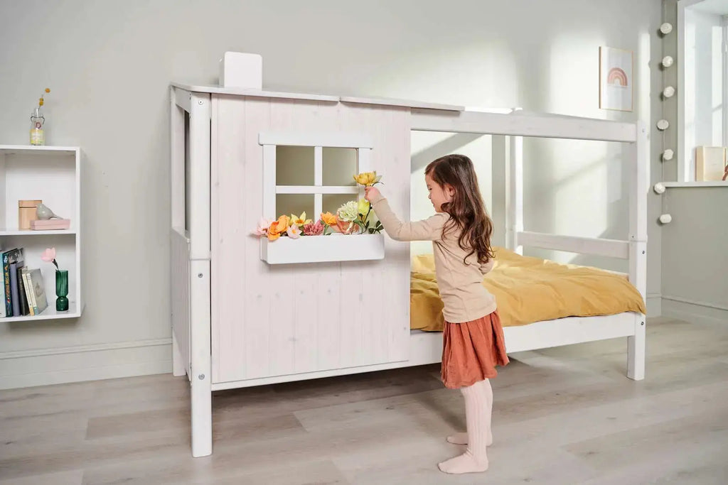 Lit simple avec 1/2 maison, échelle, 90x200 cm, Blanc