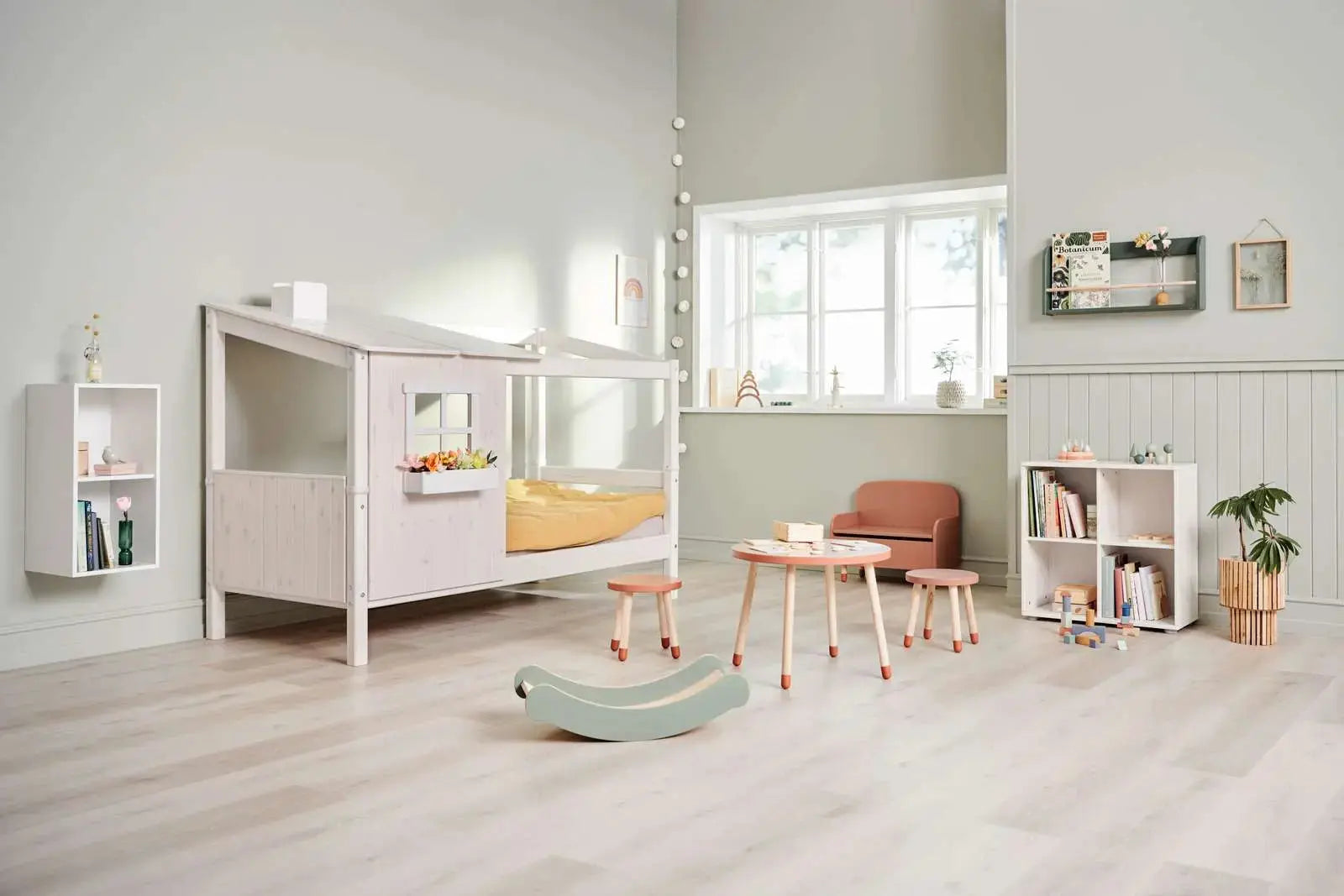 Lit simple avec 1/2 maison, échelle, 90x200 cm, Blanc