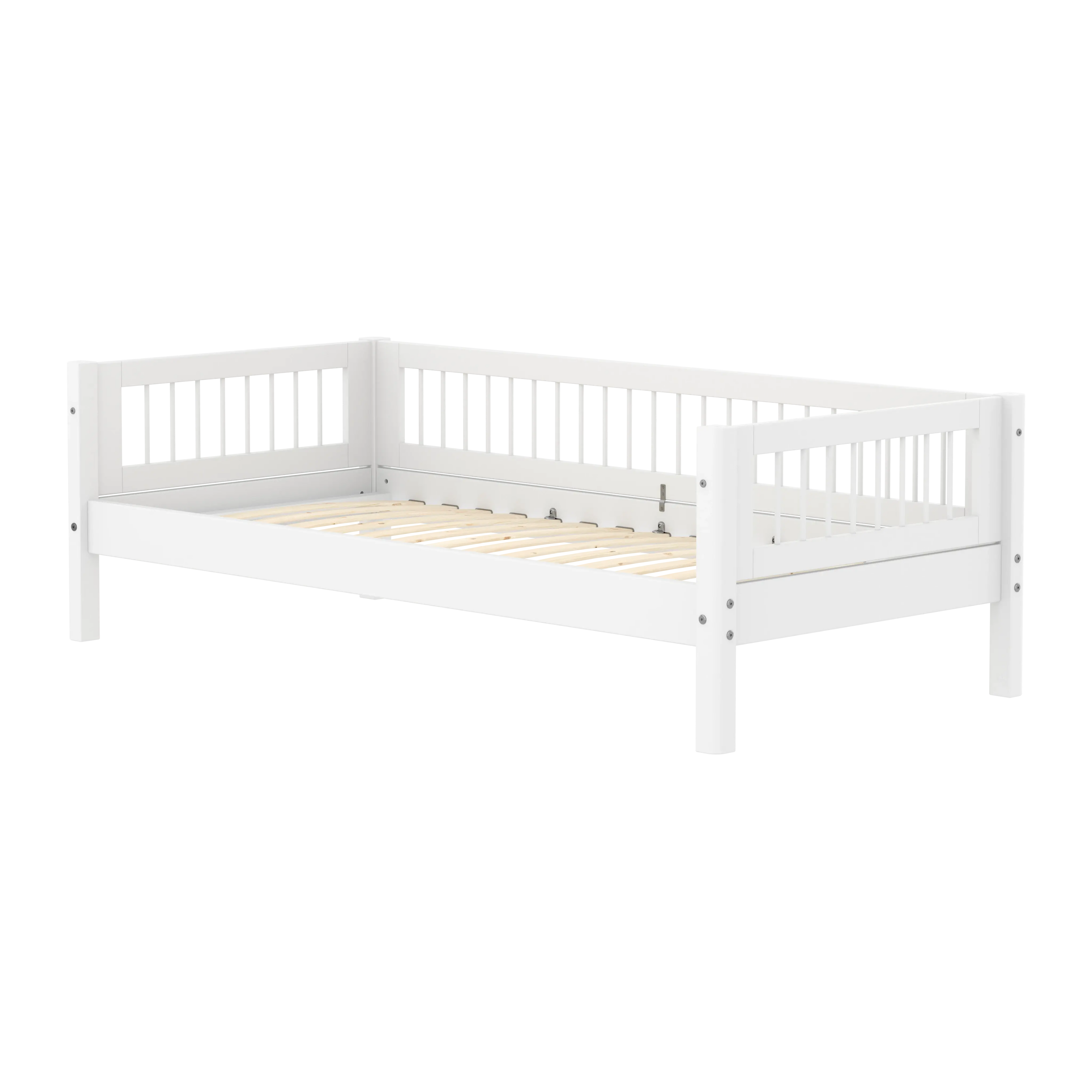 Lit simple avec barreaux et barrière de sécurité, 90x200 cm, Blanc