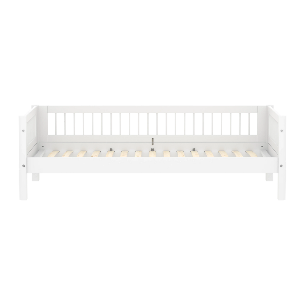 Lit simple avec barreaux et barrière de sécurité, 90x200 cm, Blanc