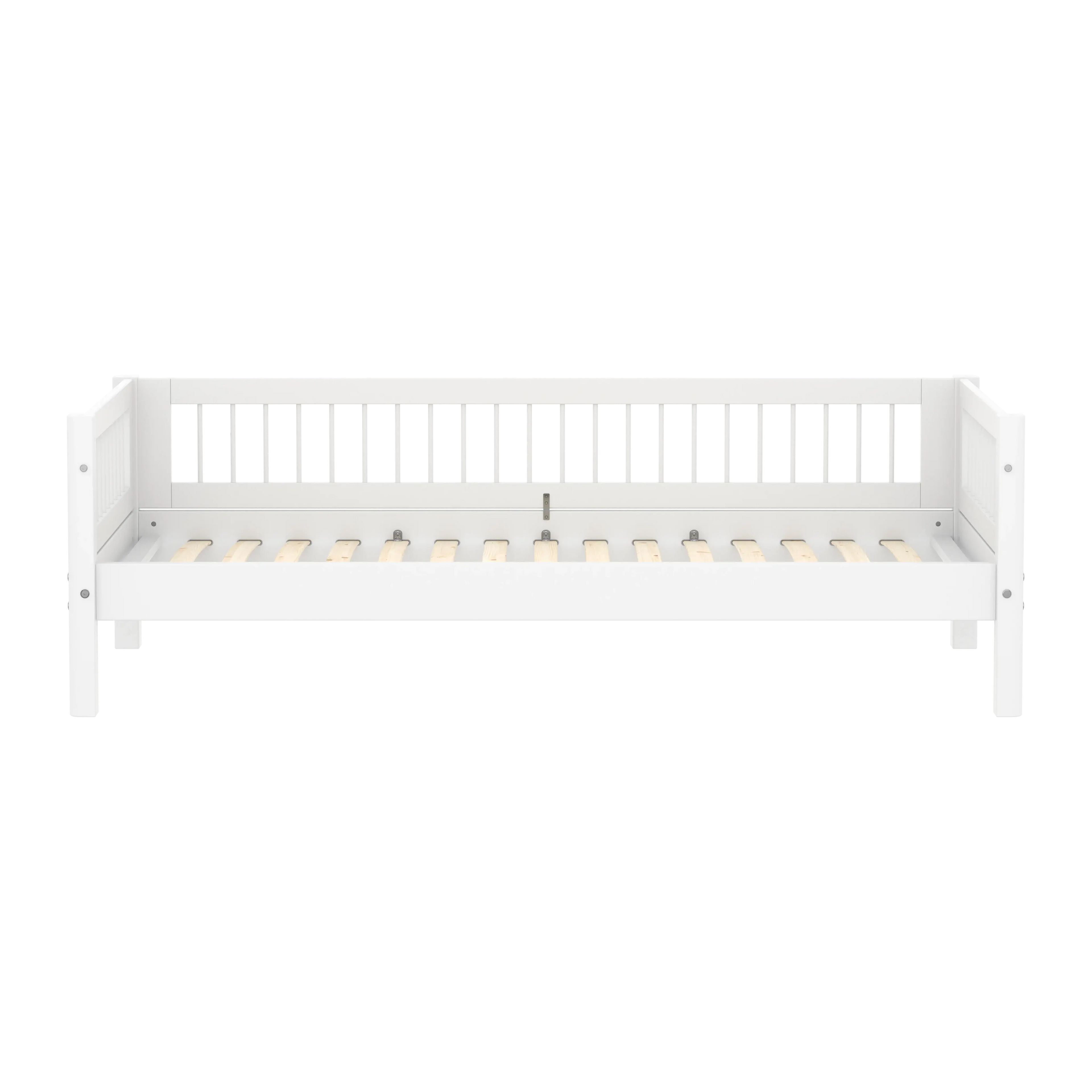 Lit simple avec barreaux et barrière de sécurité, 90x200 cm, Blanc