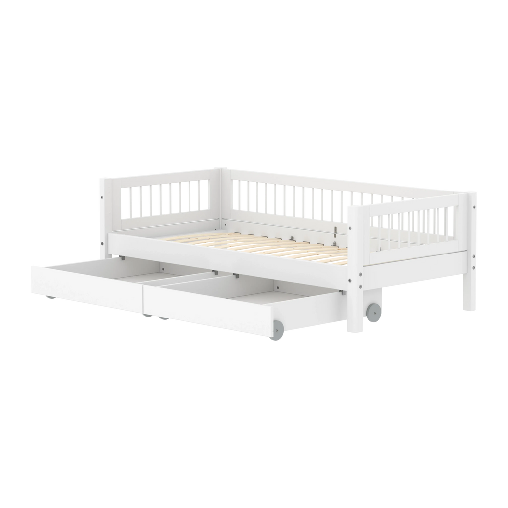 Lit simple avec sommier à lattes et rangement, 90x200 cm, blanc