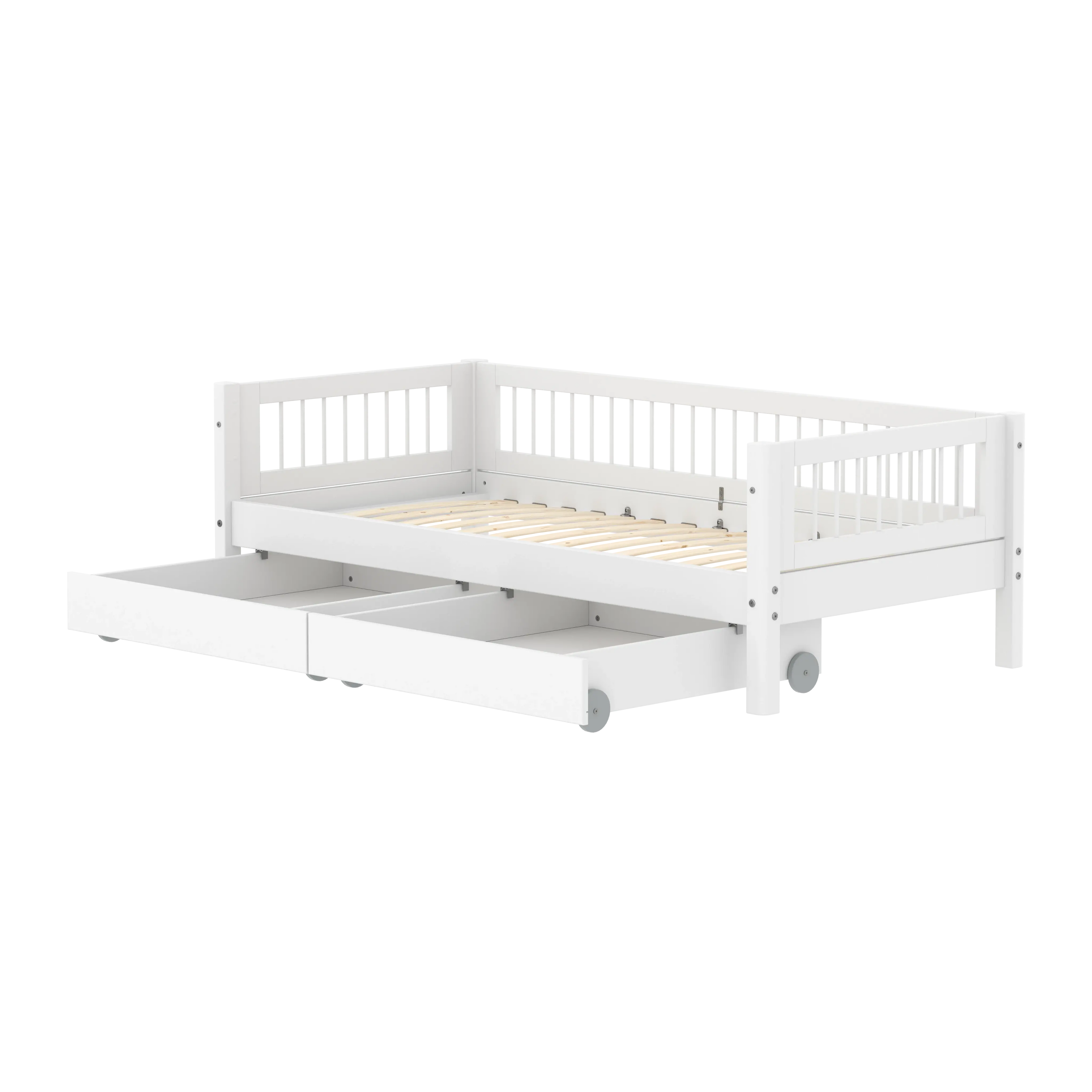 Lit simple avec sommier à lattes et rangement, 90x200 cm, blanc