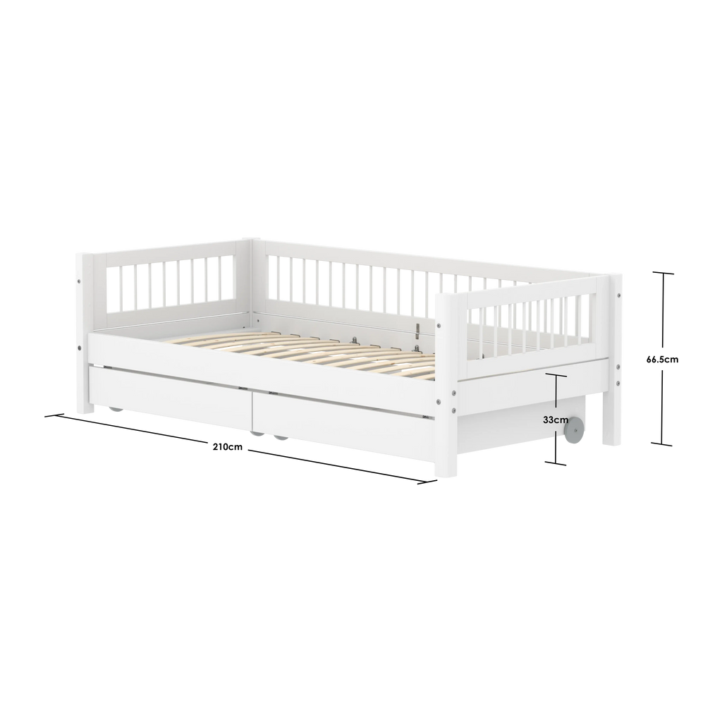 Lit simple avec sommier à lattes et rangement, 90x200 cm, blanc