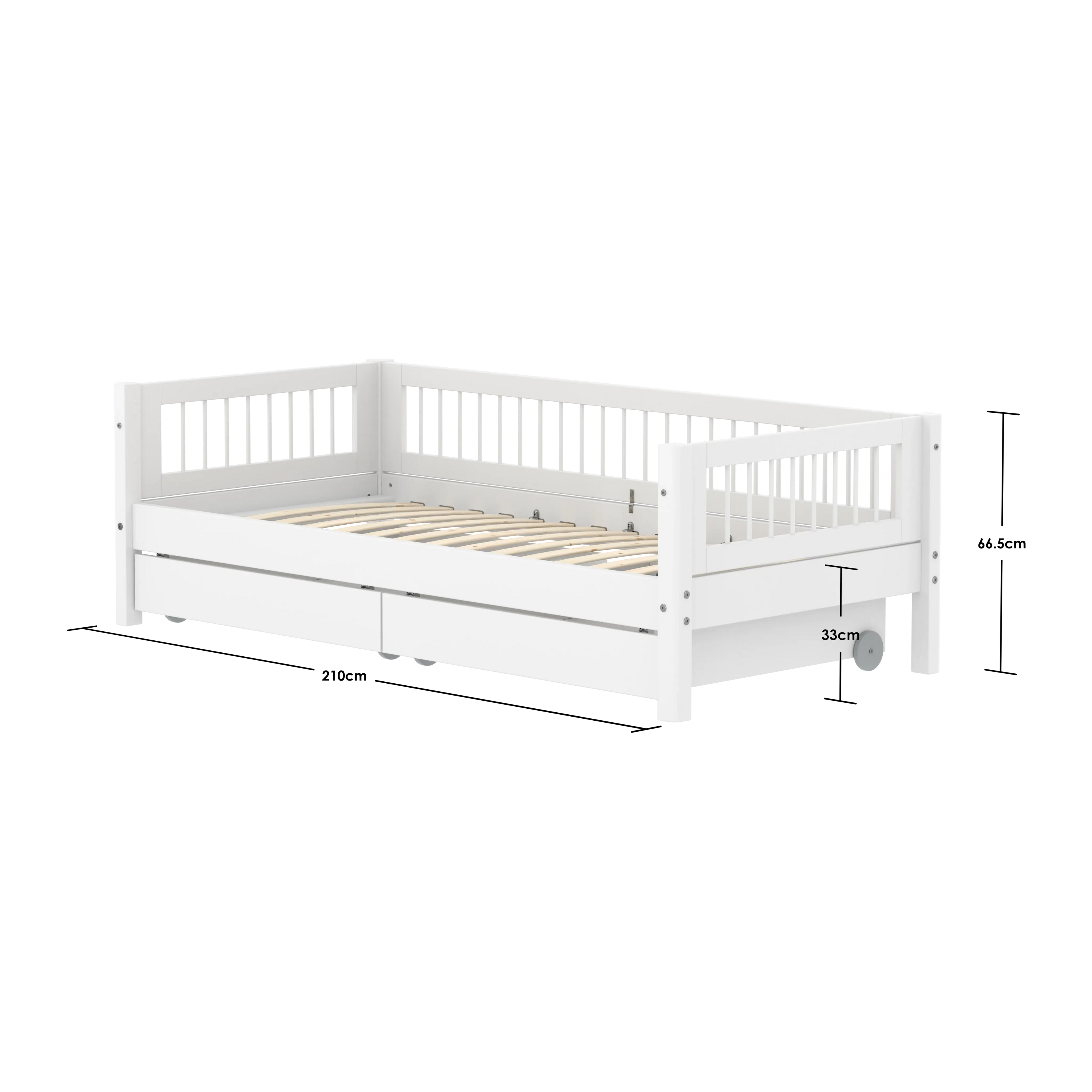 Lit simple avec sommier à lattes et rangement, 90x200 cm, blanc