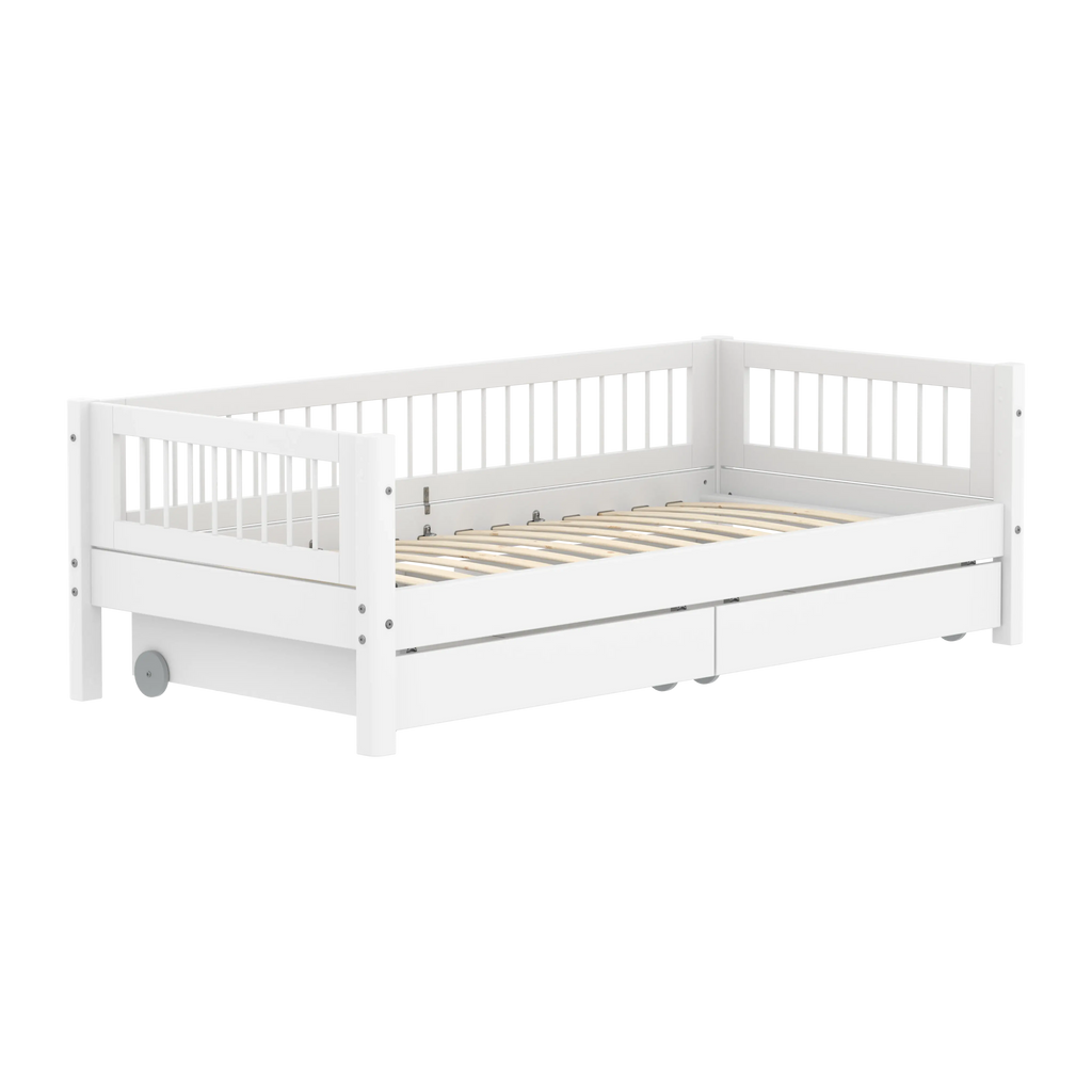 Lit simple avec sommier à lattes et rangement, 90x200 cm, blanc