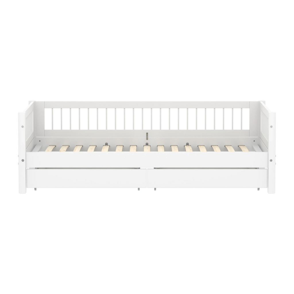 Lit simple avec sommier à lattes et rangement, 90x200 cm, blanc
