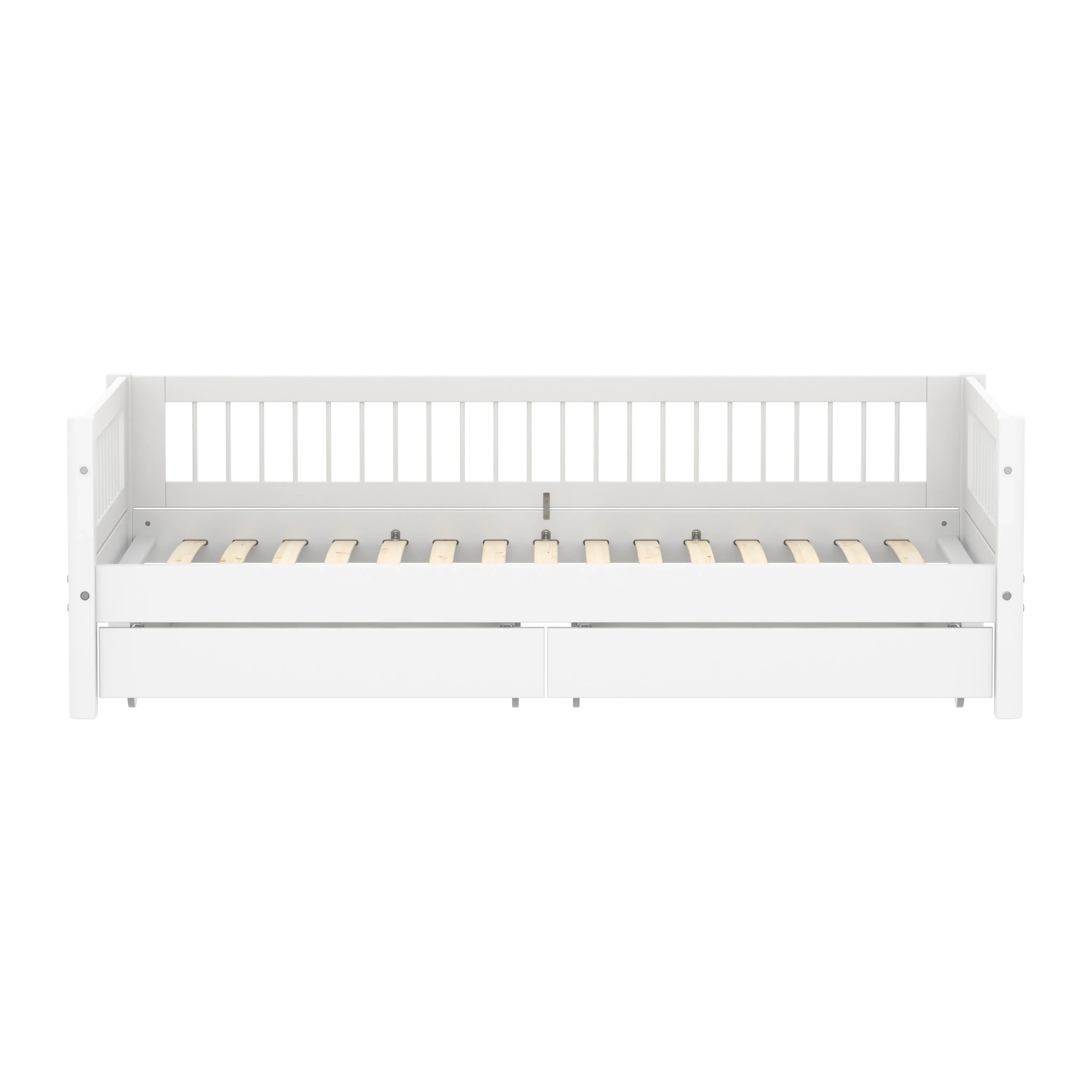 Lit simple avec sommier à lattes et rangement, 90x200 cm, blanc