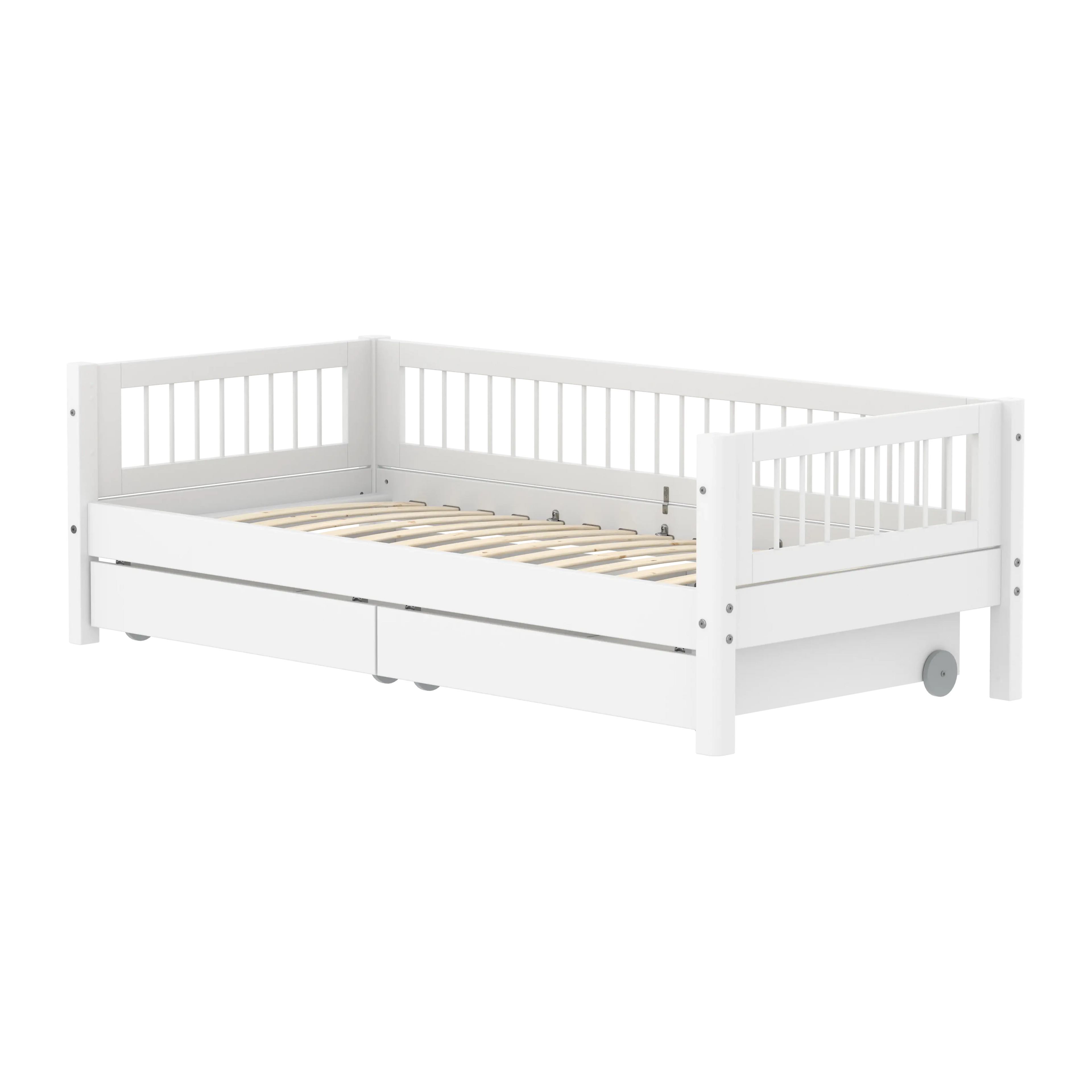 Lit simple avec sommier à lattes et rangement, 90x200 cm, blanc