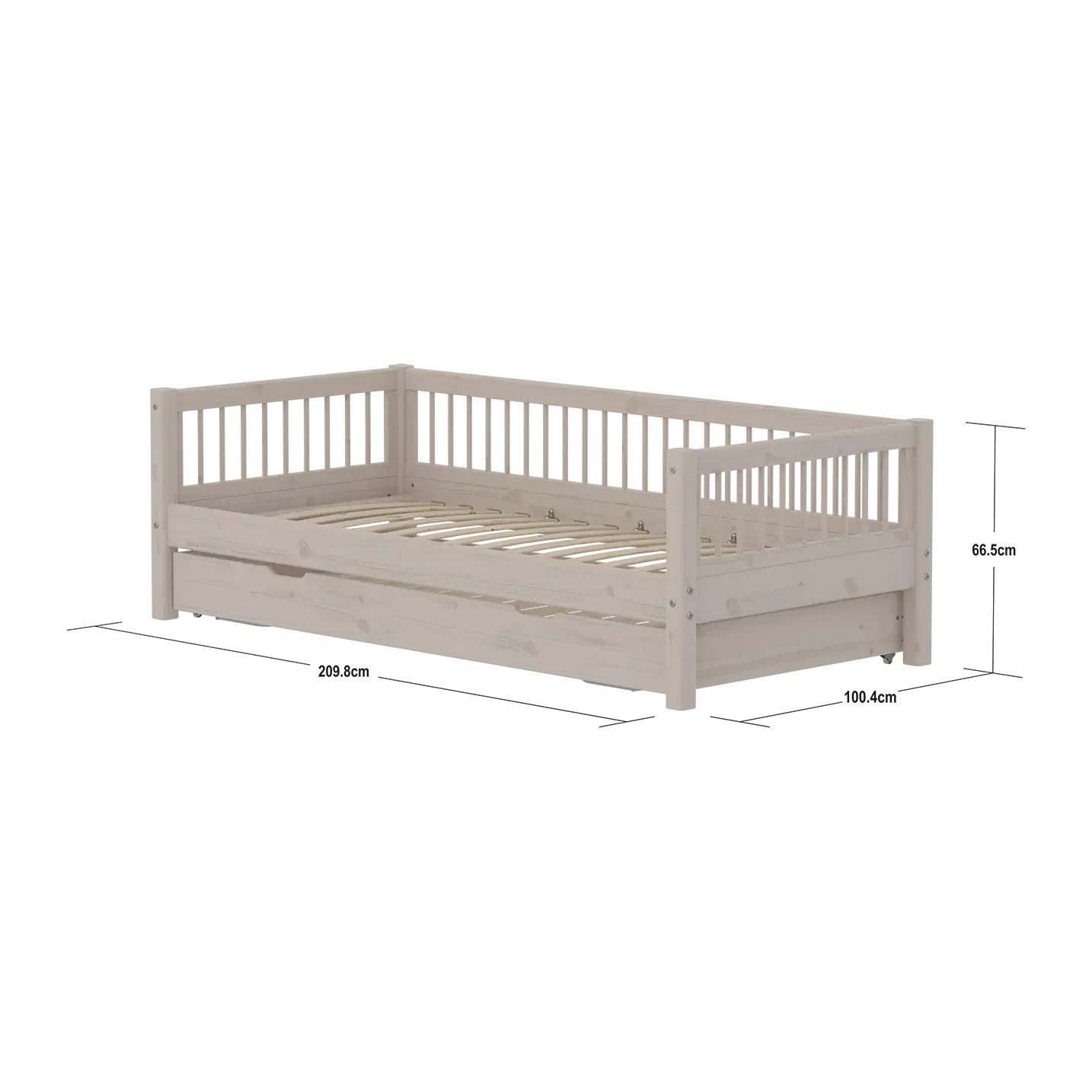 Lit simple avec lit gigogne, 90x200 cm, Gris