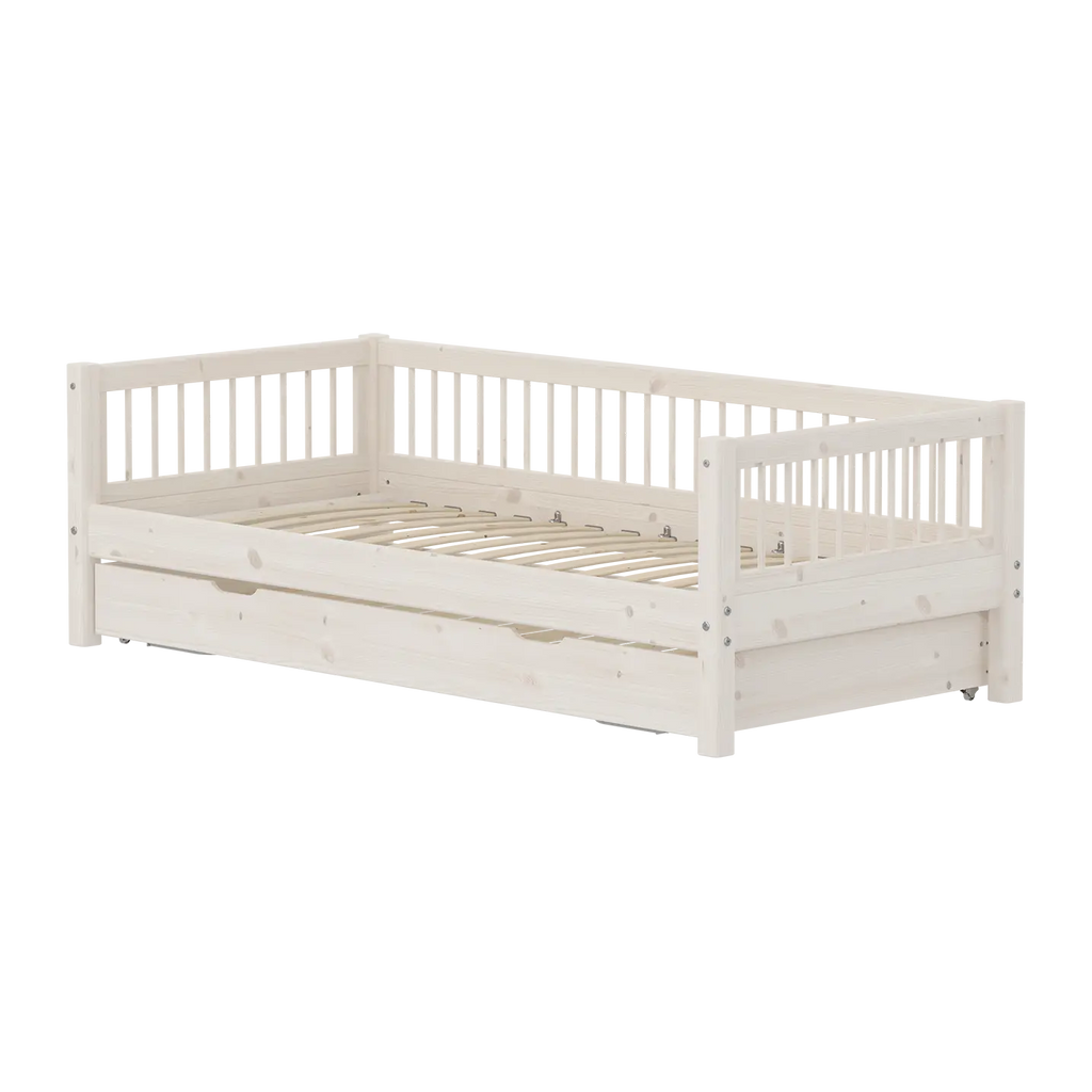 Lit simple avec lit d'appoint, 90x200 cm, Blanc