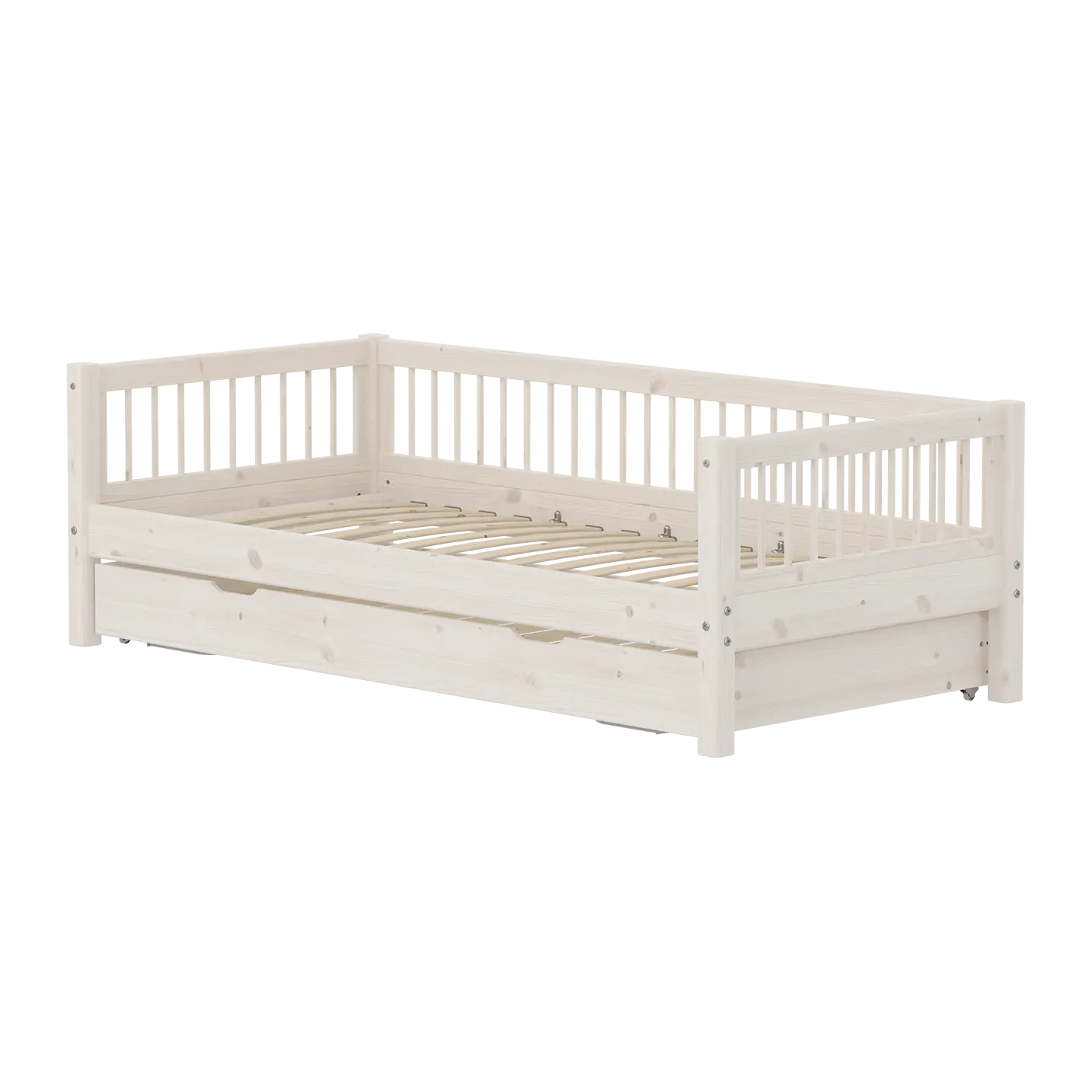 Lit simple avec lit d'appoint, 90x200 cm, Blanc