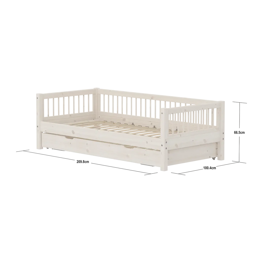 Lit simple avec lit d'appoint, 90x200 cm, Blanc