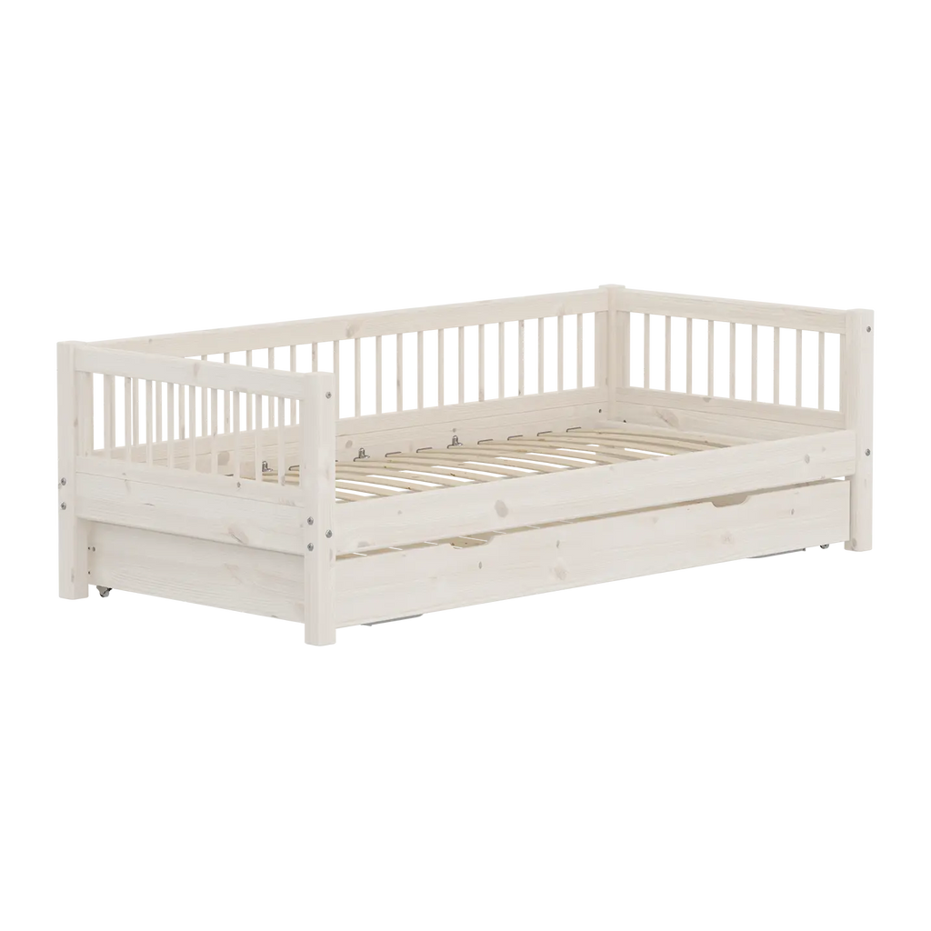Lit simple avec lit d'appoint, 90x200 cm, Blanc